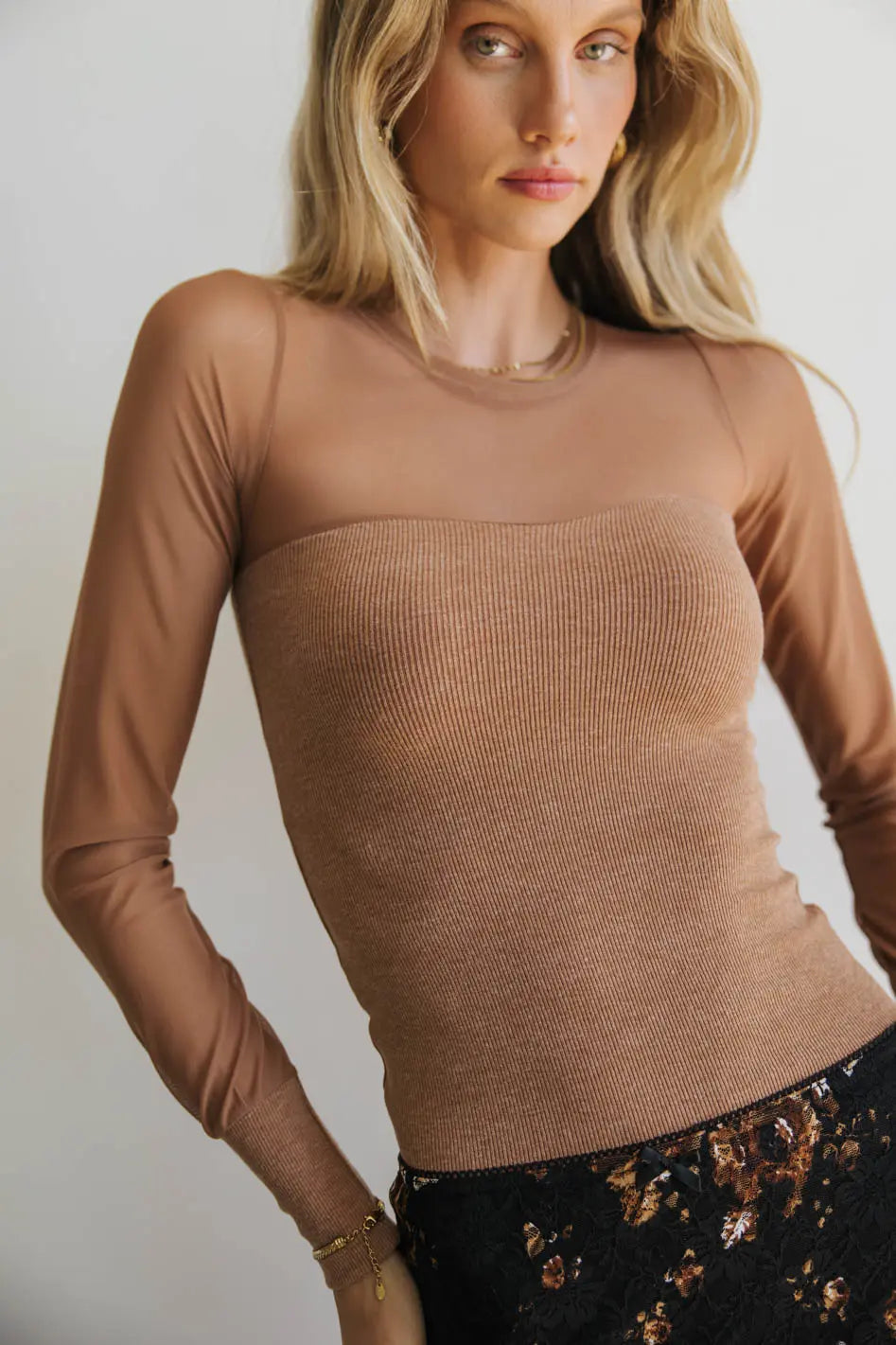 London Mesh Top in Tan - Women's Fashion Blouse, Breathable & Stylish for Summer Outfits, Casual Wear & Beach Vacations - FINAL SALE