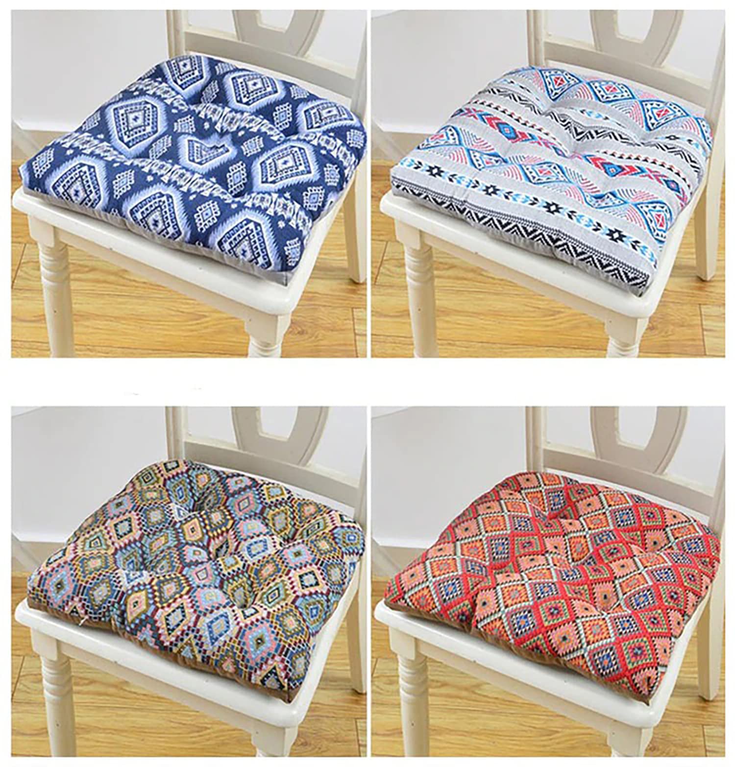 6 Pack Dining Chair Cushions - Thick Tufted U-Shaped European Style Seat Cushions with Ties for Kitchen, Office & Sofa - Red Grid Pattern (Set of 6) | Comfortable Home Decor & Dining Room Upgrade