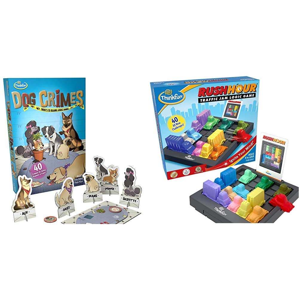 ThinkFun Dog Crimes Logic Puzzle & Rush Hour Traffic Jam STEM Brain Games for Kids Ages 8+ - Fun Educational Toys for Family Game Night & Classroom Learning Activities
