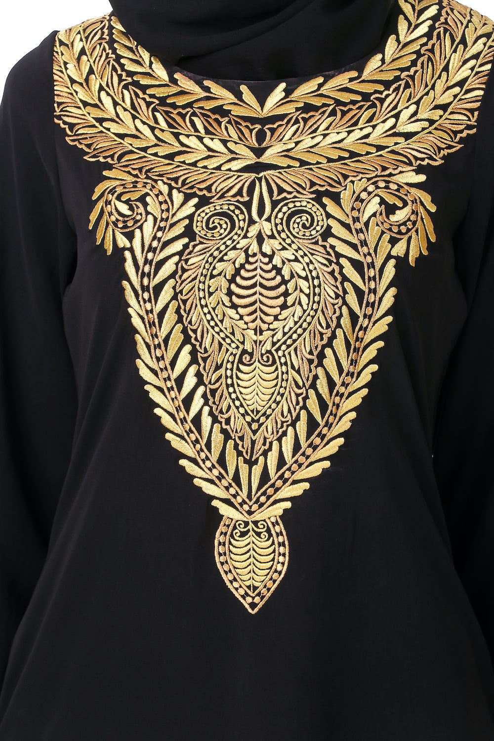 Hand Embroidered Gold & Copper Neck Abaya Dress - Elegant Islamic Modest Fashion for Women | Perfect for Eid, Weddings & Special Occasions
