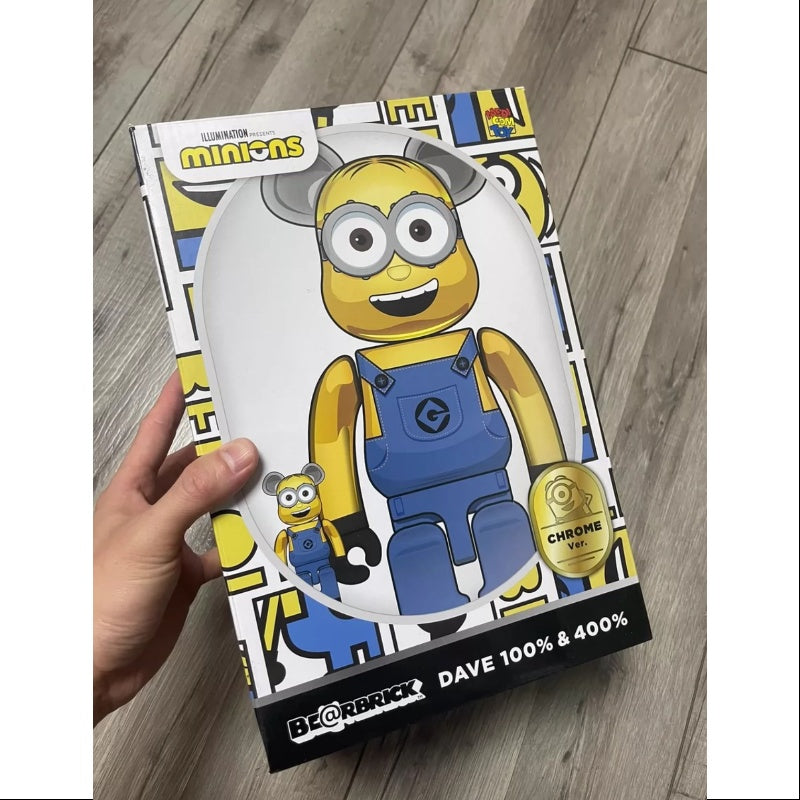 Bearbrick Minions Dave 400% & 100% Be@rbrick 2024 Limited Edition Collectible Figure - Perfect for Anime Fans, Home Decor, and Gift Giving