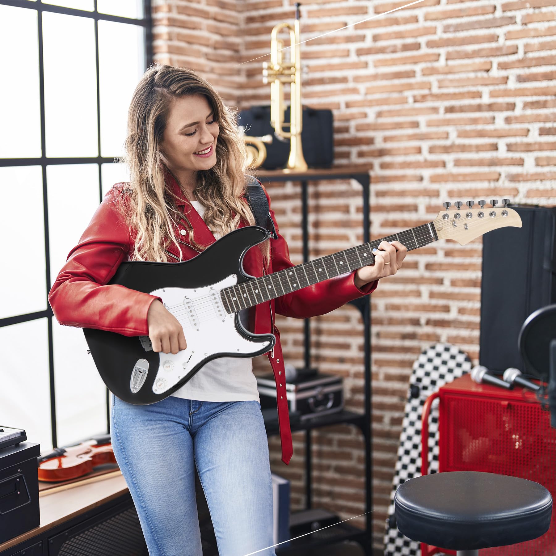 39 Inch Full Size Electric Guitar Beginner Starter Kit with 10W Amp, Gig Bag, Strap, Strings, Tuner, Cable & Picks - Perfect for Beginners, Practice, Home Studio & Live Performances (Black)