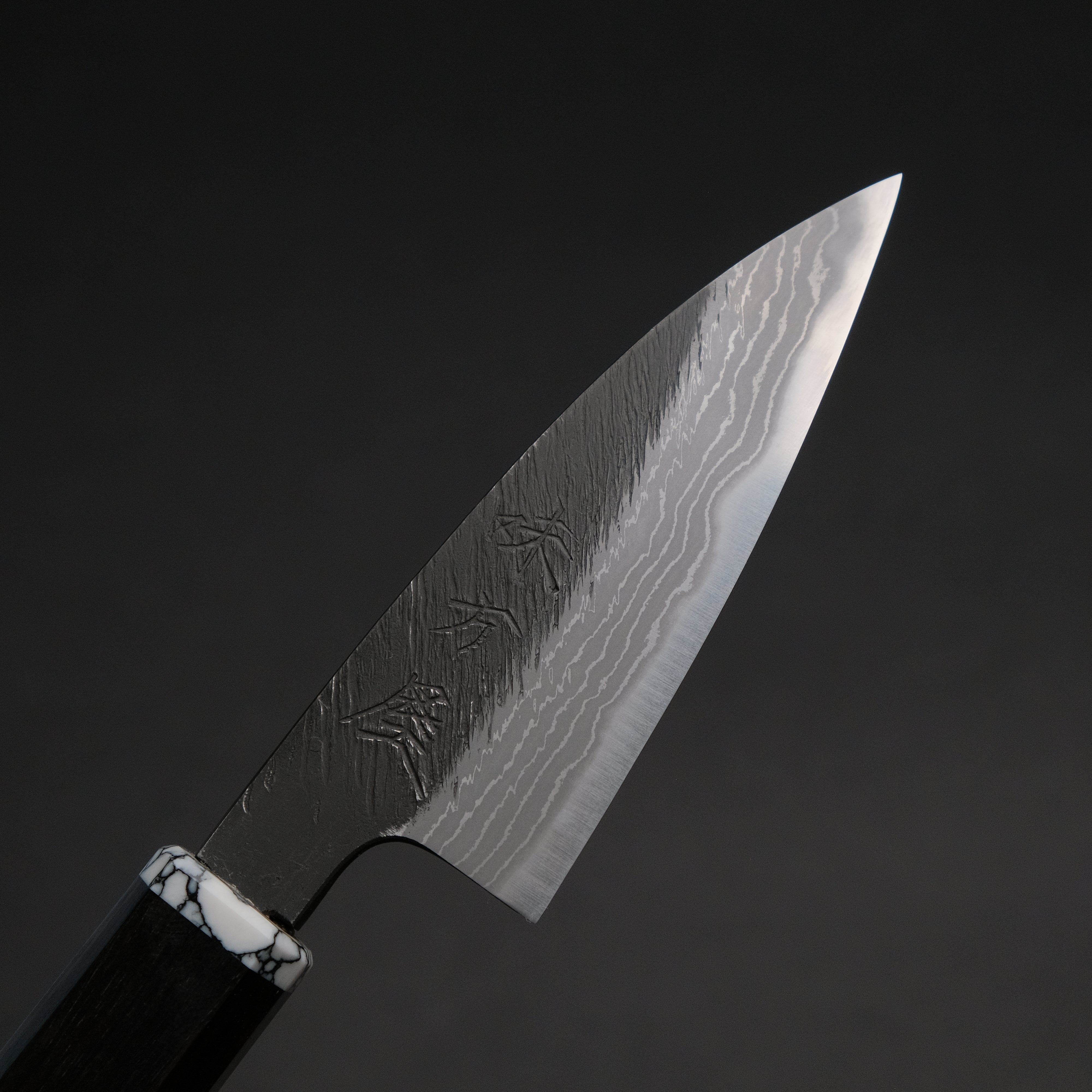 Premium Ajikataya White #2 Matsuba Damascus Petty Knife 80mm - Ebony & TQ Handle (#34) - Perfect for Slicing, Garnishing & Precision Kitchen Tasks