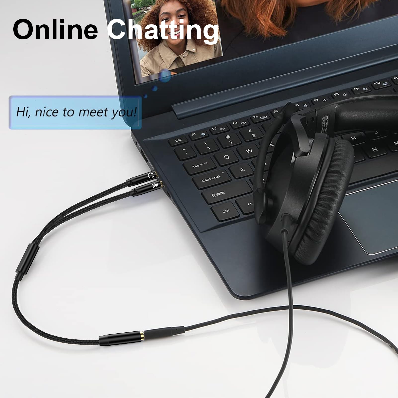 Premium 3.5mm PC Headset Splitter Cable - Mic & Audio Y Adapter for Gaming Headsets (Astro A10/A40, HyperX Cloud, SteelSeries, Sennheiser, Razer) - Perfect for Streaming, Online Meetings & Multi-Device Gaming Setups
