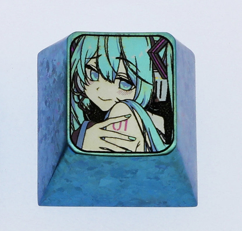 Hatsune Miku Anime Keycap - 1U Titanium Alloy Engraved Mechanical Keyboard Keycap - Custom Metal Keycap for Cherry MX Switches - Perfect for Gaming, Typing & Keyboard Customization
