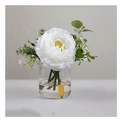 Luckxuan Realistic Artificial Flower Bouquet - Mini Fake Flowers for Dining Table, Study, Bathroom Decor - Includes Glass Vase - Perfect for Home, Office, Wedding & Party Decorations (Color B)