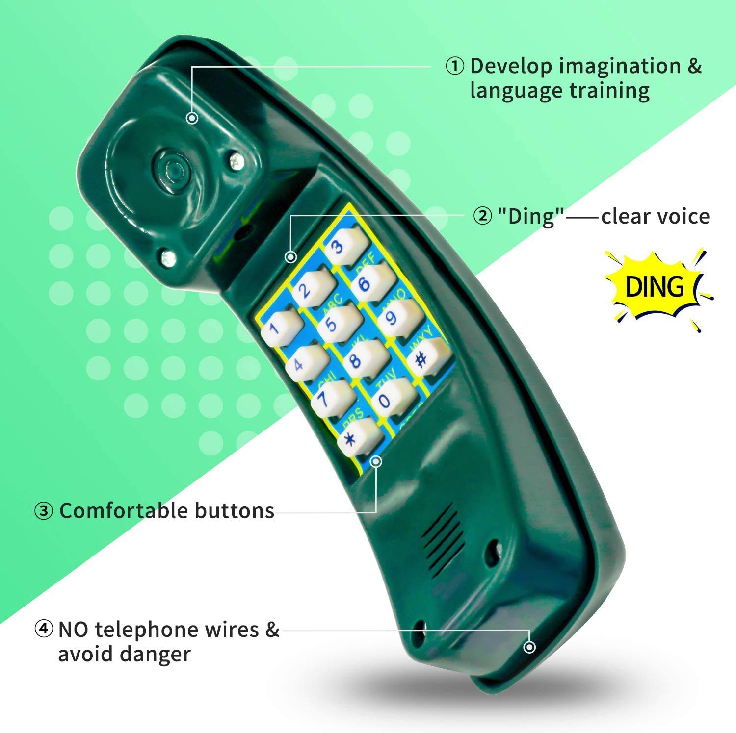 **Kids Pretend Play Phone - Educational Toy Telephone for Toddlers & Children - Interactive Learning Cell Phone for Role Play - Durable Plastic Swing Set Accessory (Green) - Perfect for Playhouse, Daycare & Indoor/Outdoor Fun**