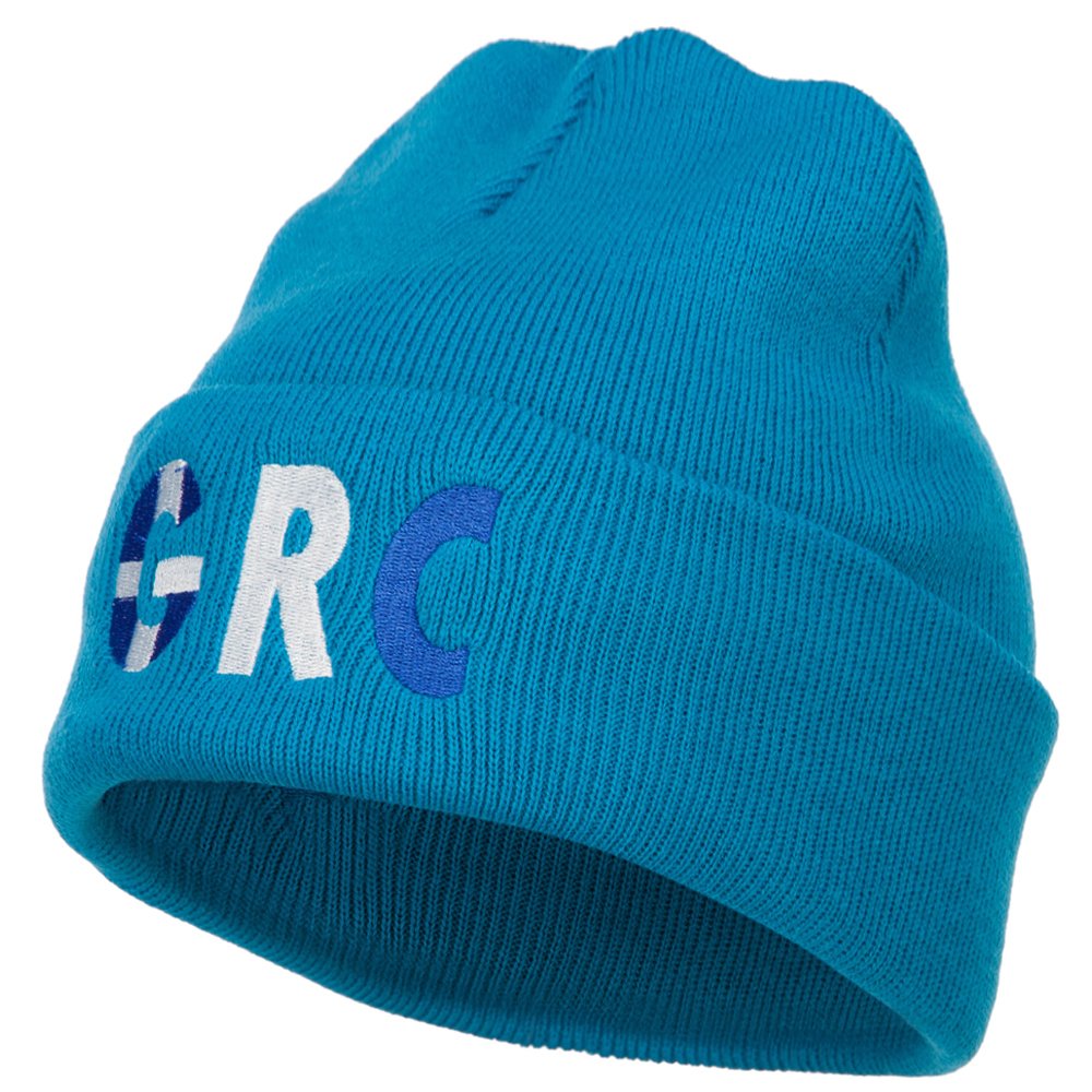 Greek Flag Embroidered Long Beanie - Winter Warm Knit Hat for Men & Women - Perfect for Outdoor Activities, Sports & Casual Wear - e4Hats.com