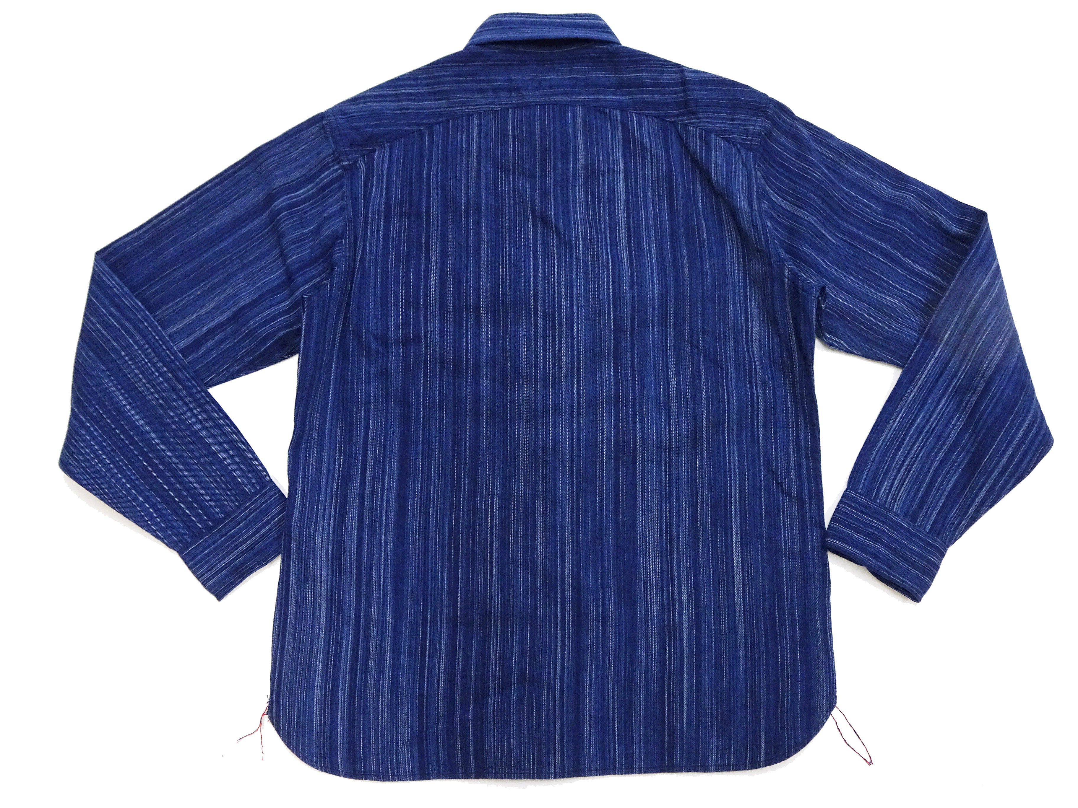 Japanese Kasuri Style Men's Long Sleeve Button-Up Work Shirt - Indigo Stripe Sugar Cane Fabric - Comfortable Casual & Office Wear - Perfect for Work, Date Night, and Outdoor Activities (Navy Blue)