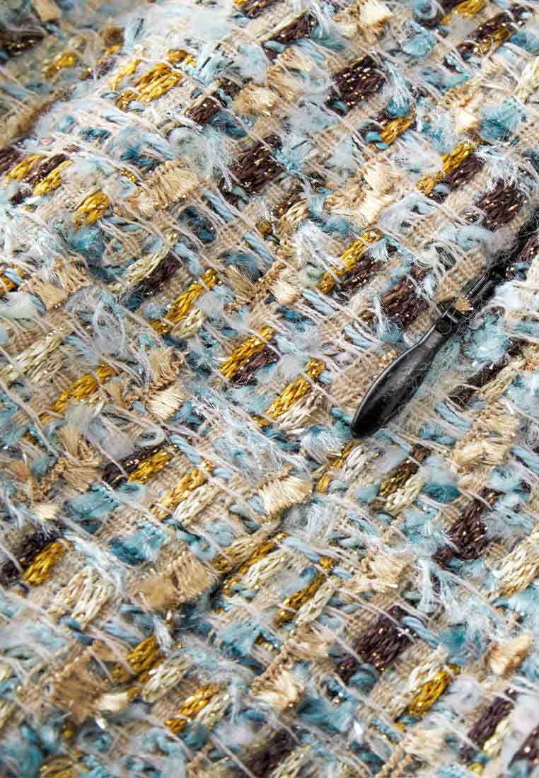 Stylish Earth Tone Tweed Skirt with Blue & Gold Detailing - Perfect for Office Wear, Cocktail Parties & Fall Fashion
