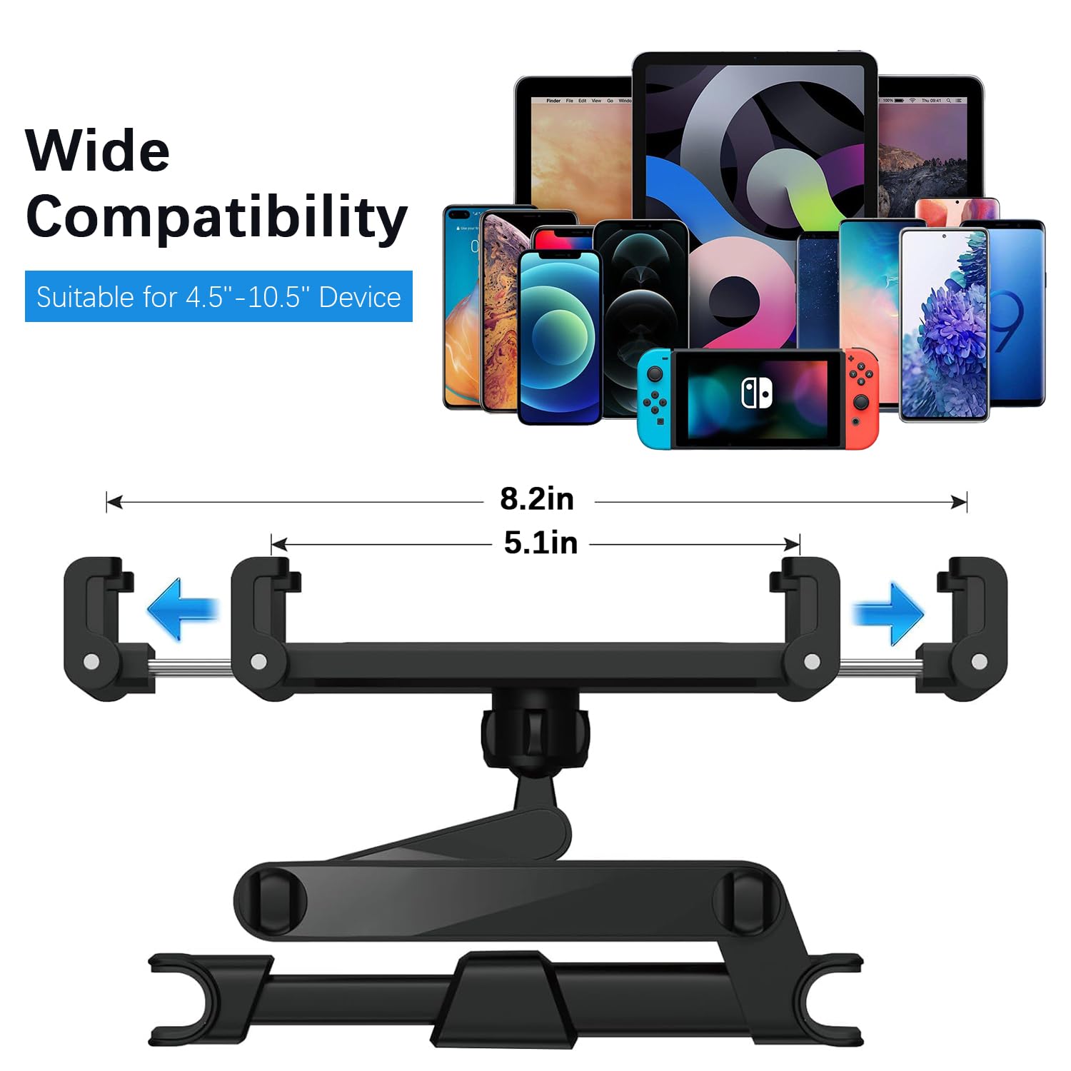 3-in-1 Adjustable Car Tablet Holder with Extension Arm - Universal 4-12