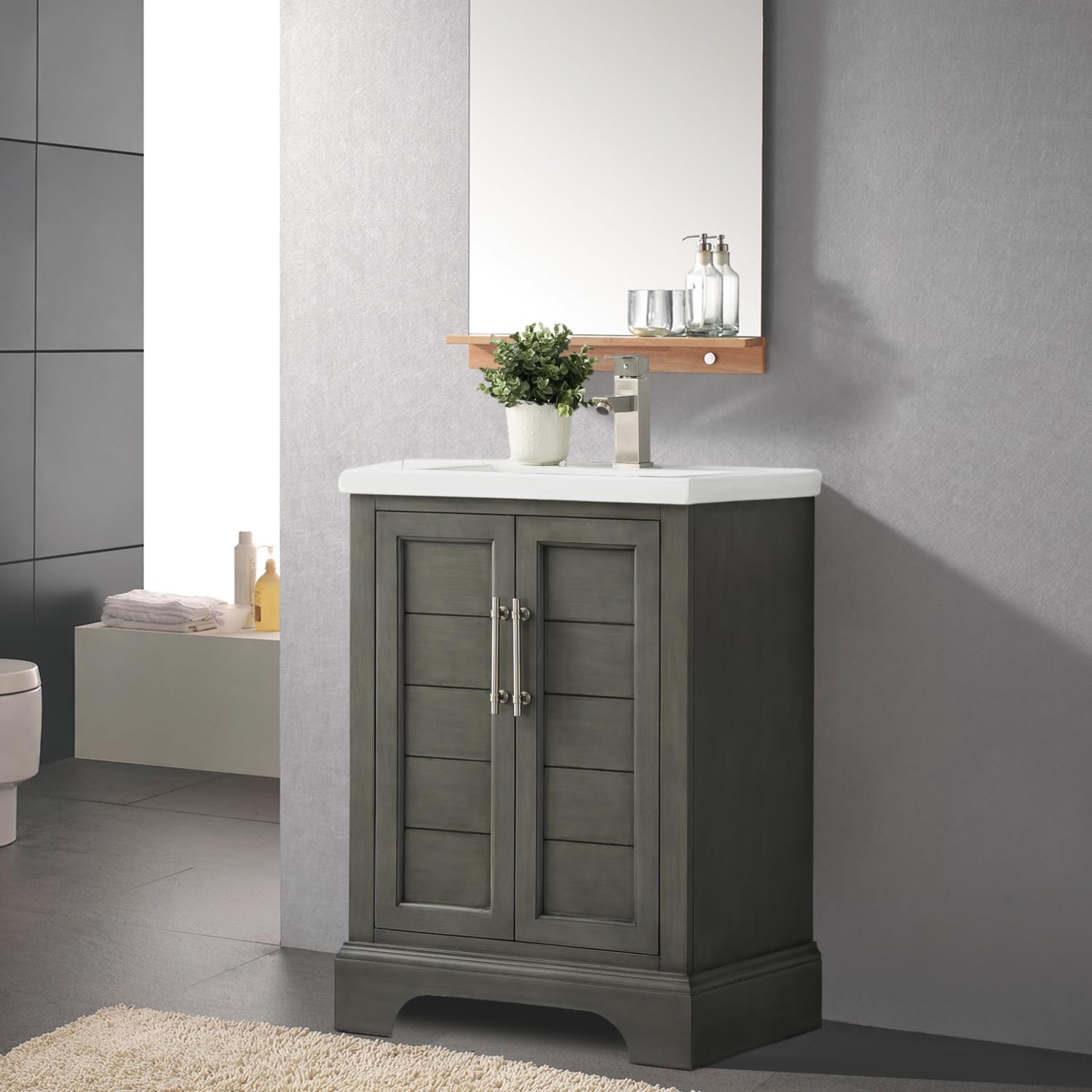Vanity Art 24 Inch Single Sink Bathroom Vanity Set in Silver Grey - Modern Ceramic Undermount Sink with Soft Closing Doors | Space-Saving Cabinet for Small Bathrooms, Powder Rooms & Guest Baths (VA5024-SG)