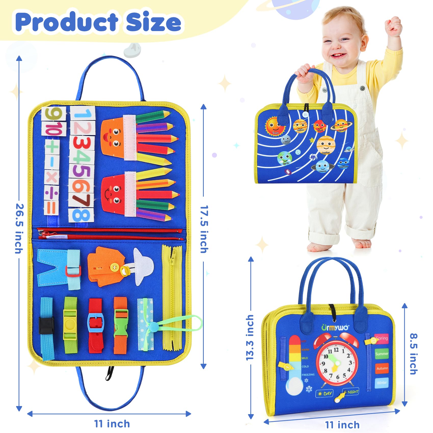 URMYWO Montessori Busy Board - Sensory Toys for Toddlers 1-4 Years Old, Fine Motor Skills Activity Book for Boys & Girls, Autism Learning Toys, Perfect Travel Gift for Road Trips, Airplane & Car Rides | Ideal for Home, Classroom & On-The-Go Play