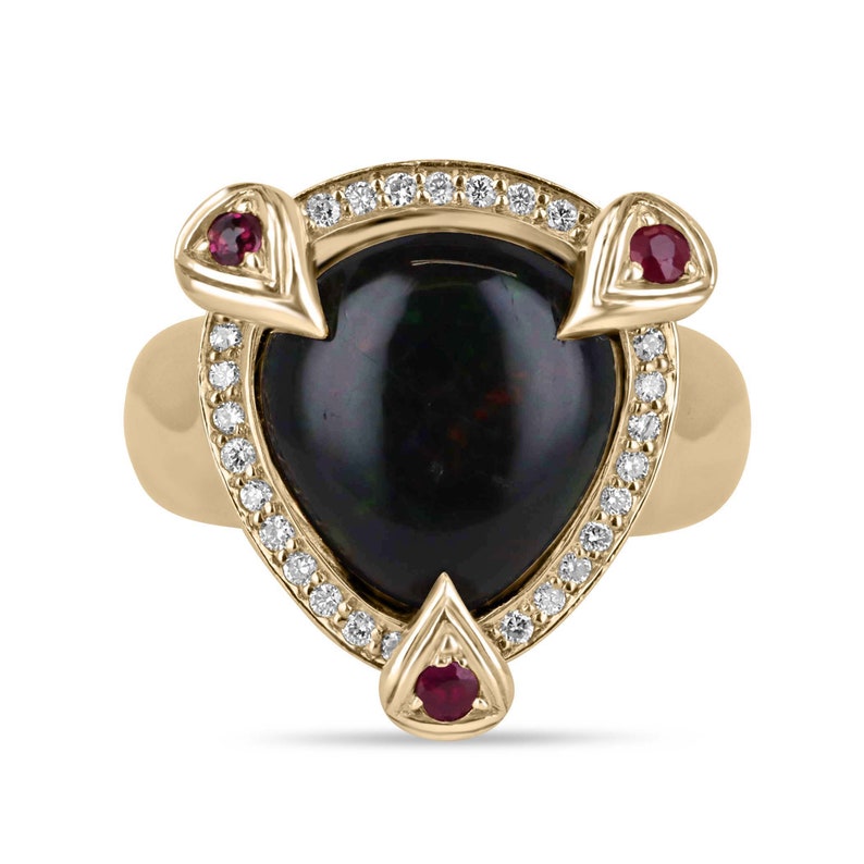 0.24tcw 18K Gold Natural Opal Ruby Diamond Statement Ring for Women - Elegant Cocktail Party Wedding Anniversary Gift Jewelry