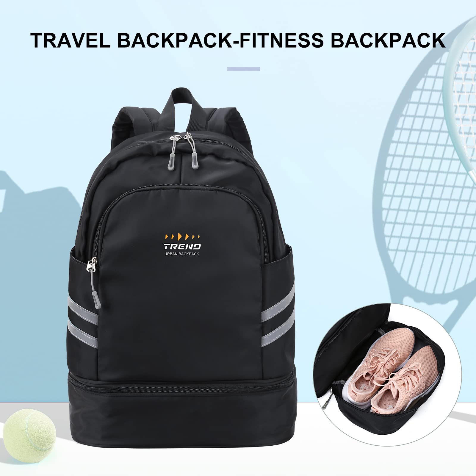 Best Gym Backpack for Women with Shoe Compartment & Wet Pocket - Large Waterproof Travel Backpack for Workout, Yoga & Fitness - Perfect for Gym, Work & Travel (Black)