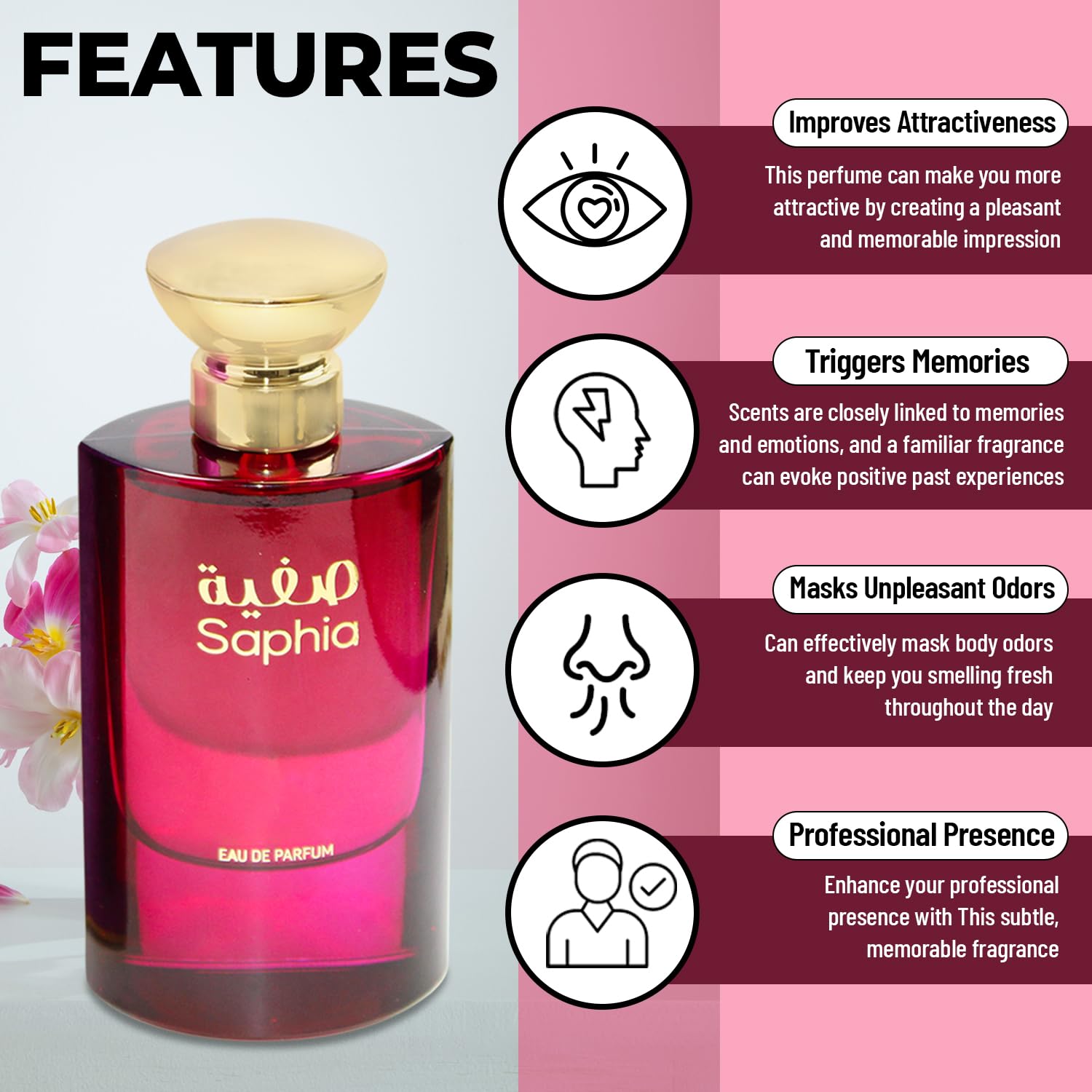 Saphia Women's Perfume | Lost Cherry Inspired Fragrance | Long Lasting Eau de Parfum (3.4 Fl Oz/100ml) | 8-10 Hour Scent | Perfect for Date Night, Office & Special Occasions