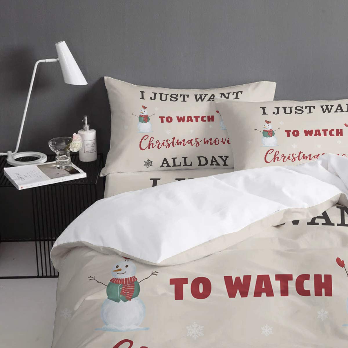4-Piece Christmas Snowman Duvet Cover Set - Ultra Soft Quilted Bedding for Queen Size Bed with 2 Pillowcases | Cozy Holiday Bedroom Decor for Winter & Christmas Movie Nights