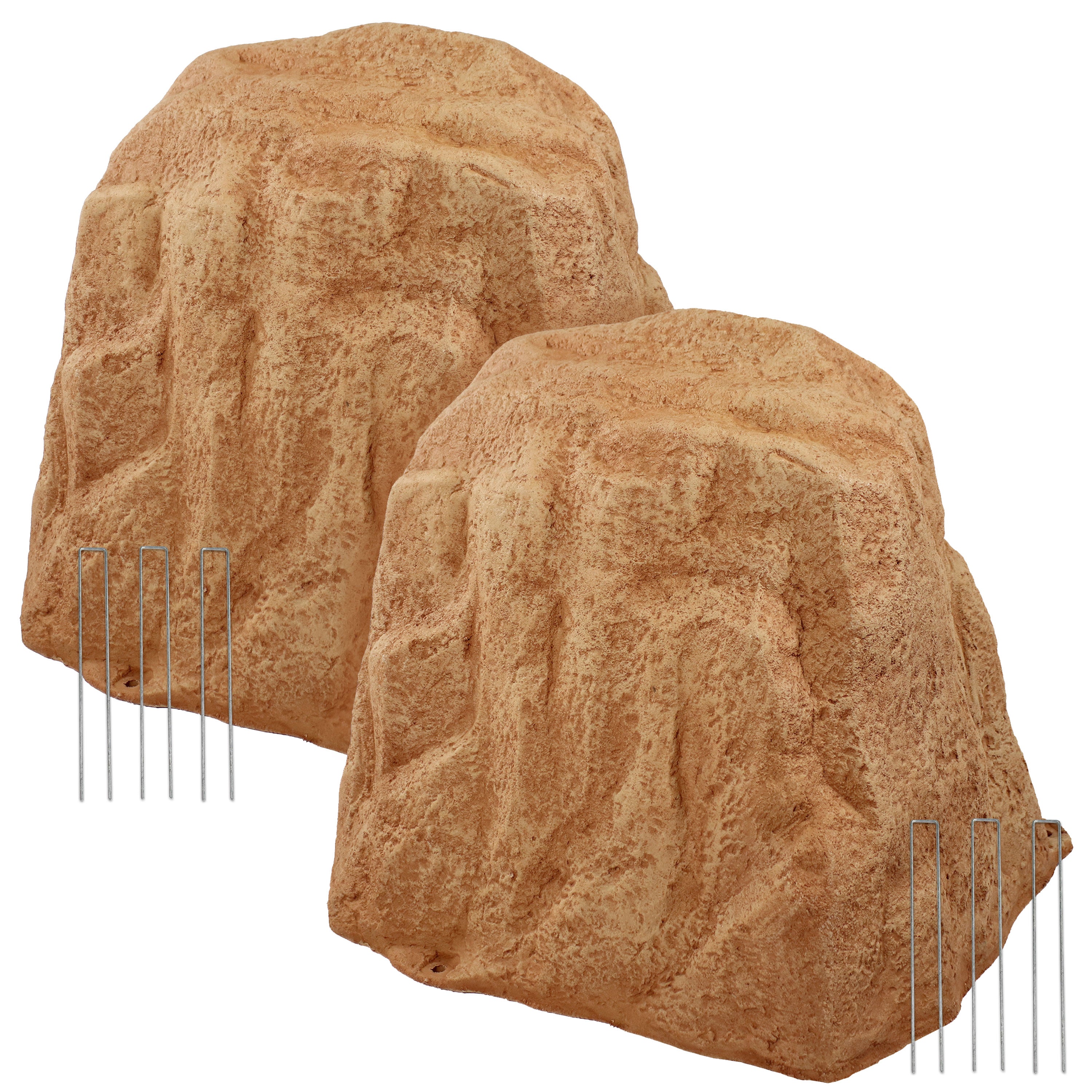 Sunnydaze Polyresin Landscape Rock Cover with Stakes - Decorative Outdoor Garden Rock Cover for Yard, Lawn, and Patio - Perfect for Hiding Utility Boxes, Cables, and Unsightly Objects