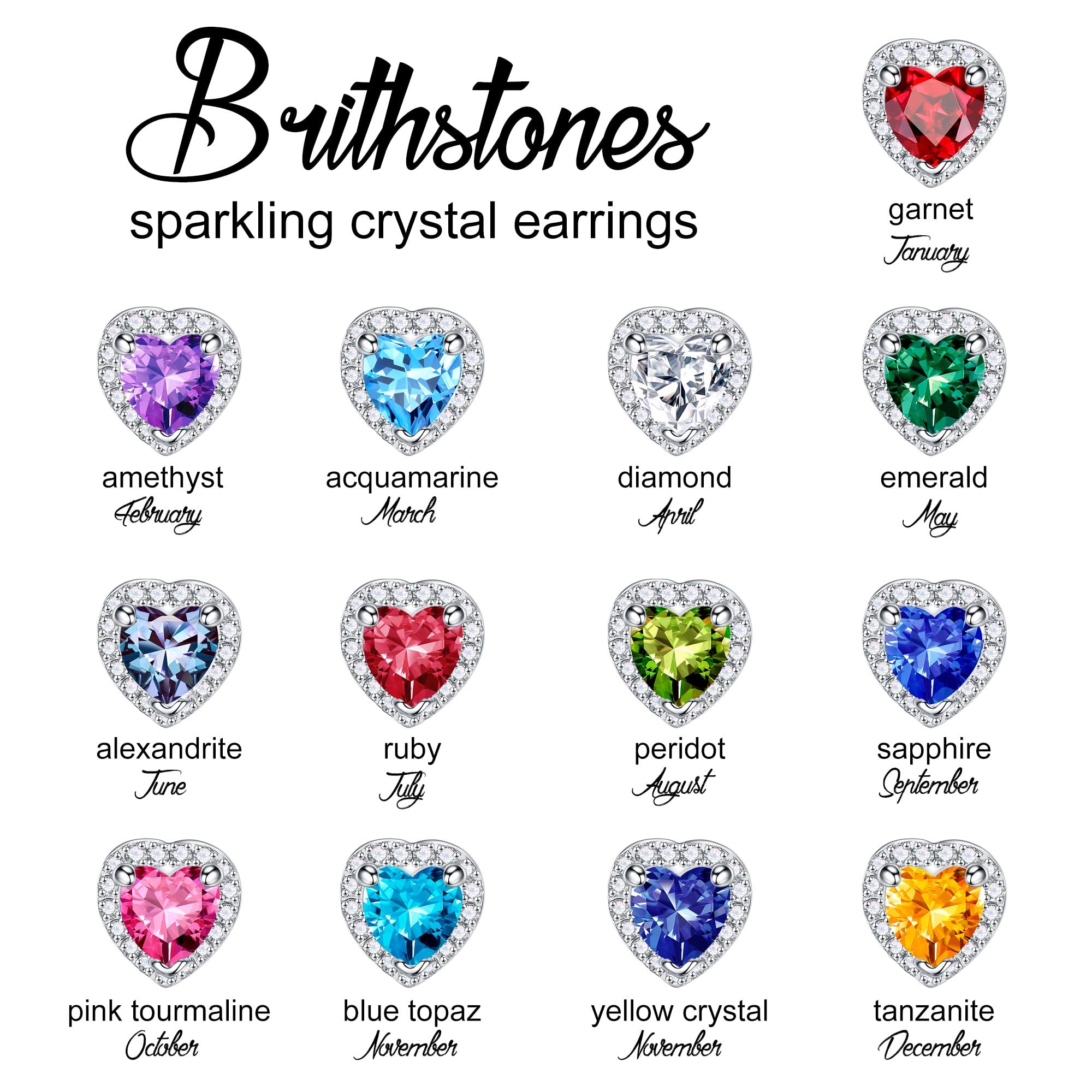 Sparkling S925 Sterling Silver Heart Earrings with Birthstones - Hypoallergenic Jewelry for Women & Girls | Perfect Birthday Gift, Valentine's Day Present & Everyday Elegant Accessory