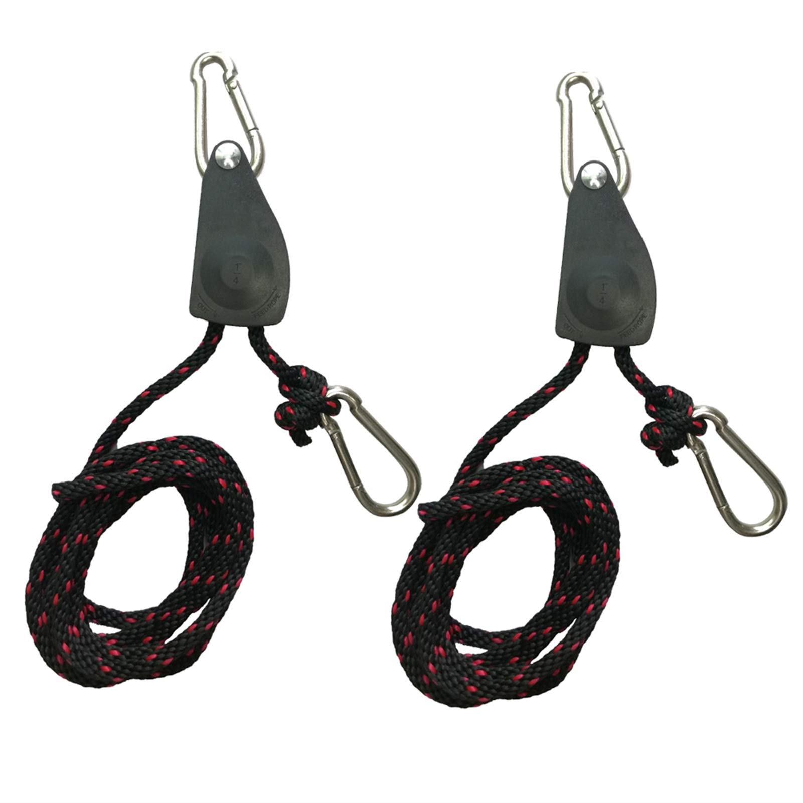 **Adjustable Kayak Canoe Bow Stern Tie Down Strap with Ratchet Hook & Pulley - Red Black Rope (2PC) - Secure Transport for Boats, Kayaks, and Canoes on Car Roof Racks**