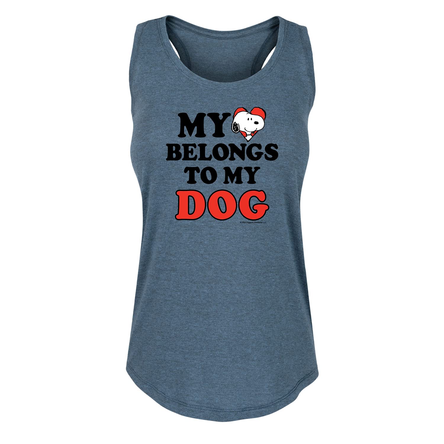 Peanuts Hybrid Apparel Heart Belongs Dog - Women's Racerback Tank Top | Cute Dog Lover Graphic Tee | Perfect for Casual Wear, Summer Outfits & Dog-Themed Events