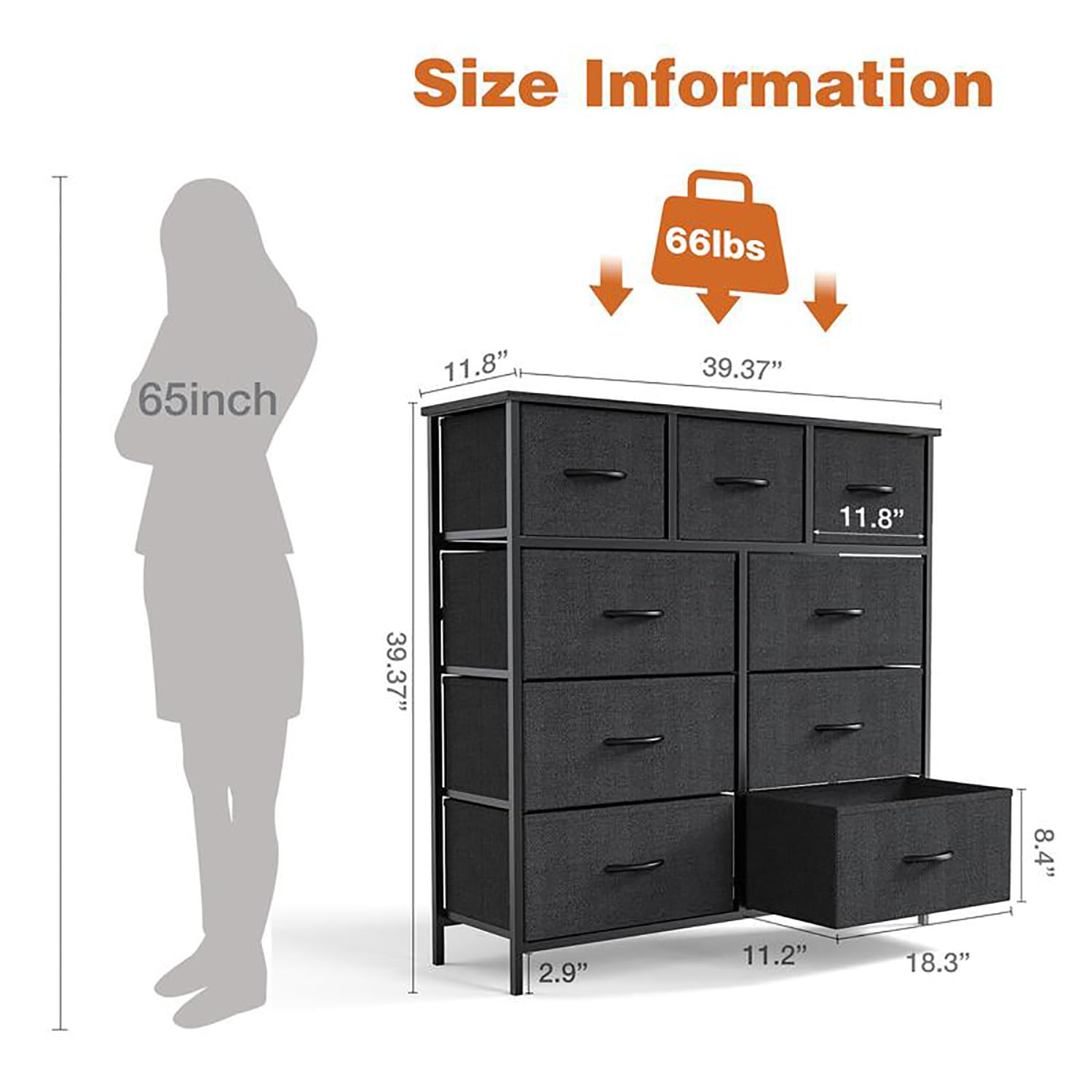 9-Drawer Fabric Dresser with Sturdy Metal Frame & Wooden Top - Storage Chest for Bedroom, Kids Room, Closet & Entryway - Easy Pull Handle Fabric Bins for Clothes, Toys & Home Organization