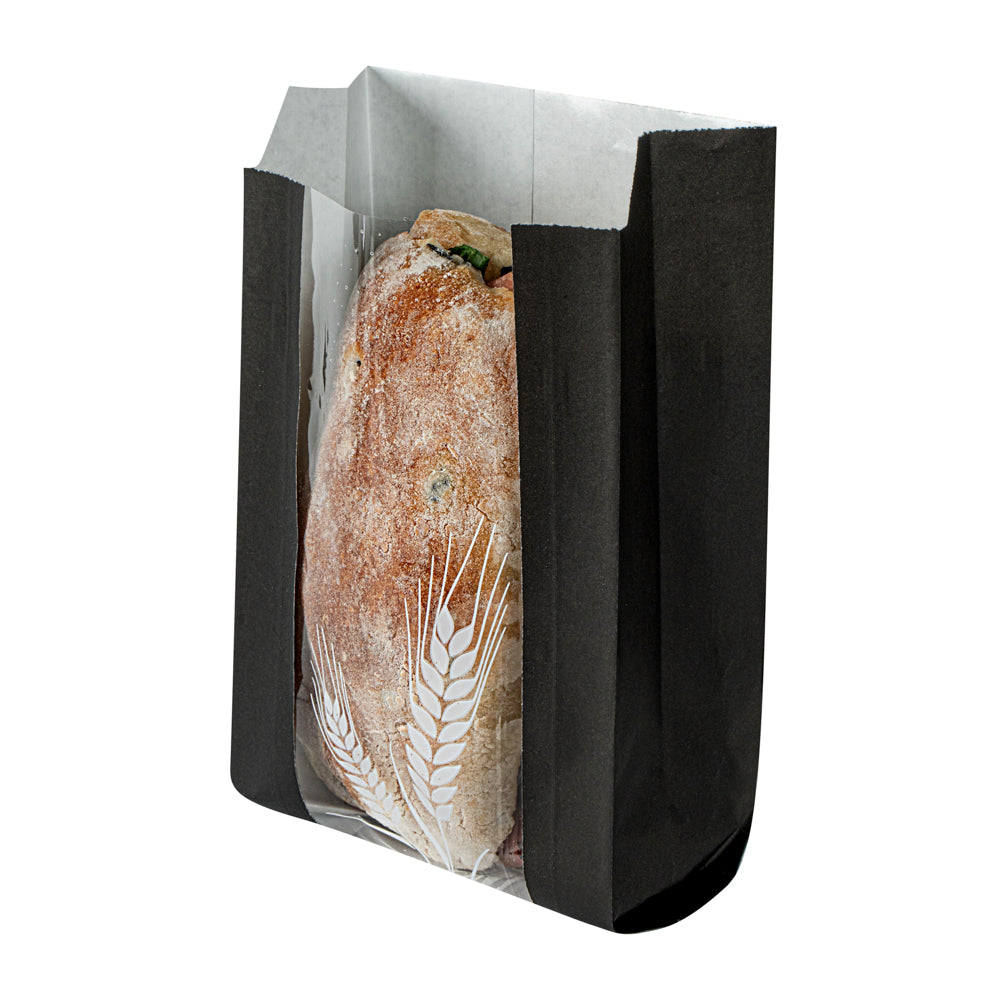 Greaseproof Black Paper Bread Bags - Micro Perforated Wheat Pattern (4.5