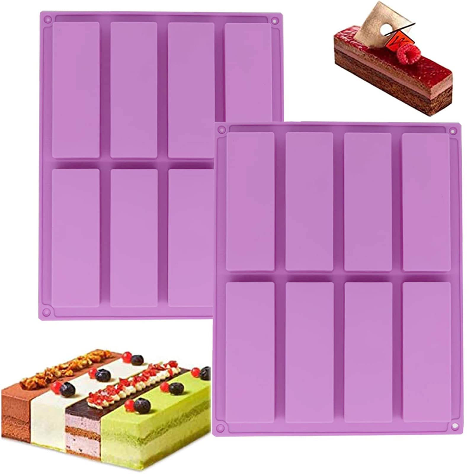 2PCS Rectangle Granola Silicone Molds - Cereal & Energy Bar Maker for Chocolate Truffles, Bread, Brownie, Cheesecake & Cornbread - BPA-Free Baking Tools for Homemade Snacks & Party Treats (Purple)