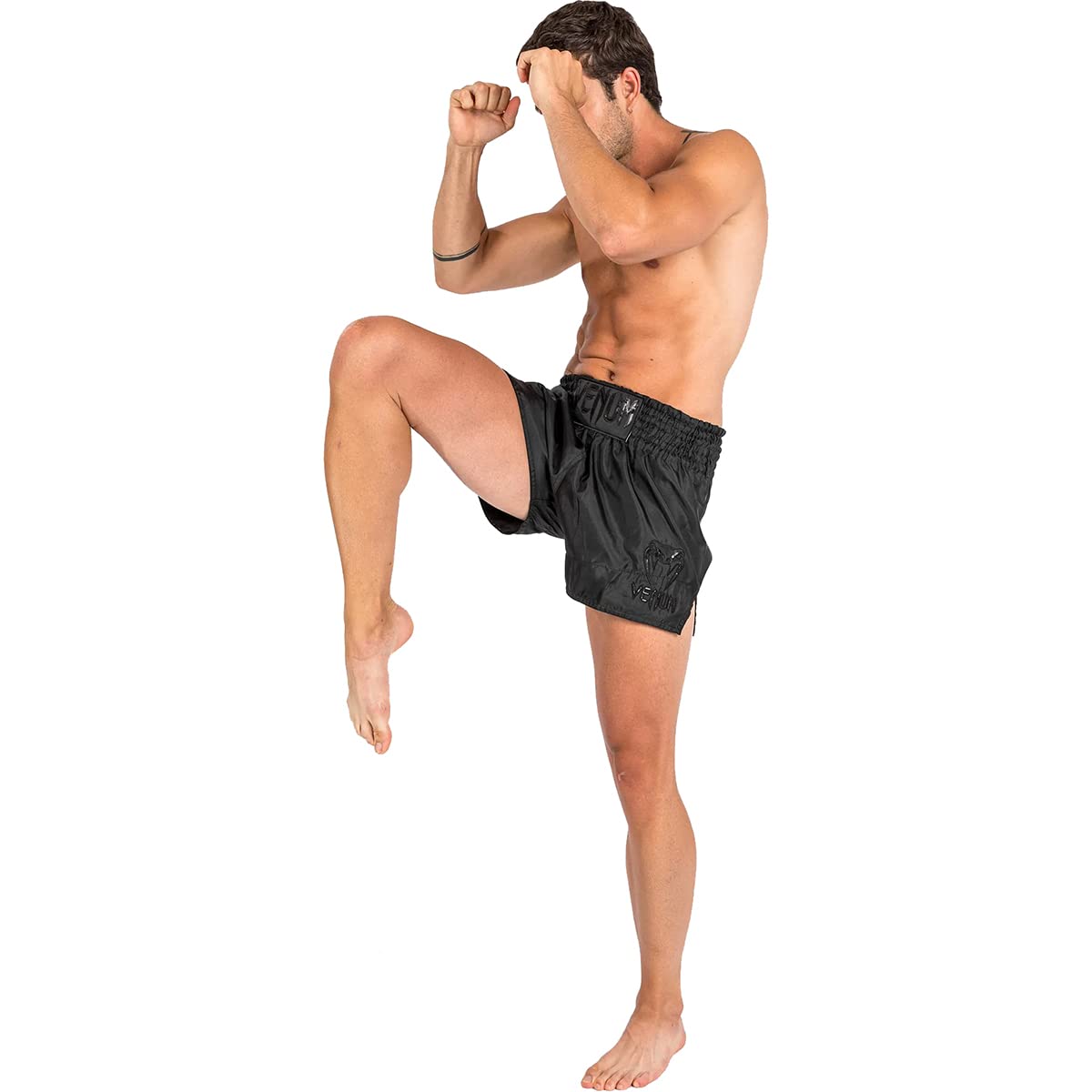 Venum Men's Classic Muay Thai Shorts - Black/Black | MMA, Kickboxing & Training Shorts for Combat Sports & Fitness Workouts