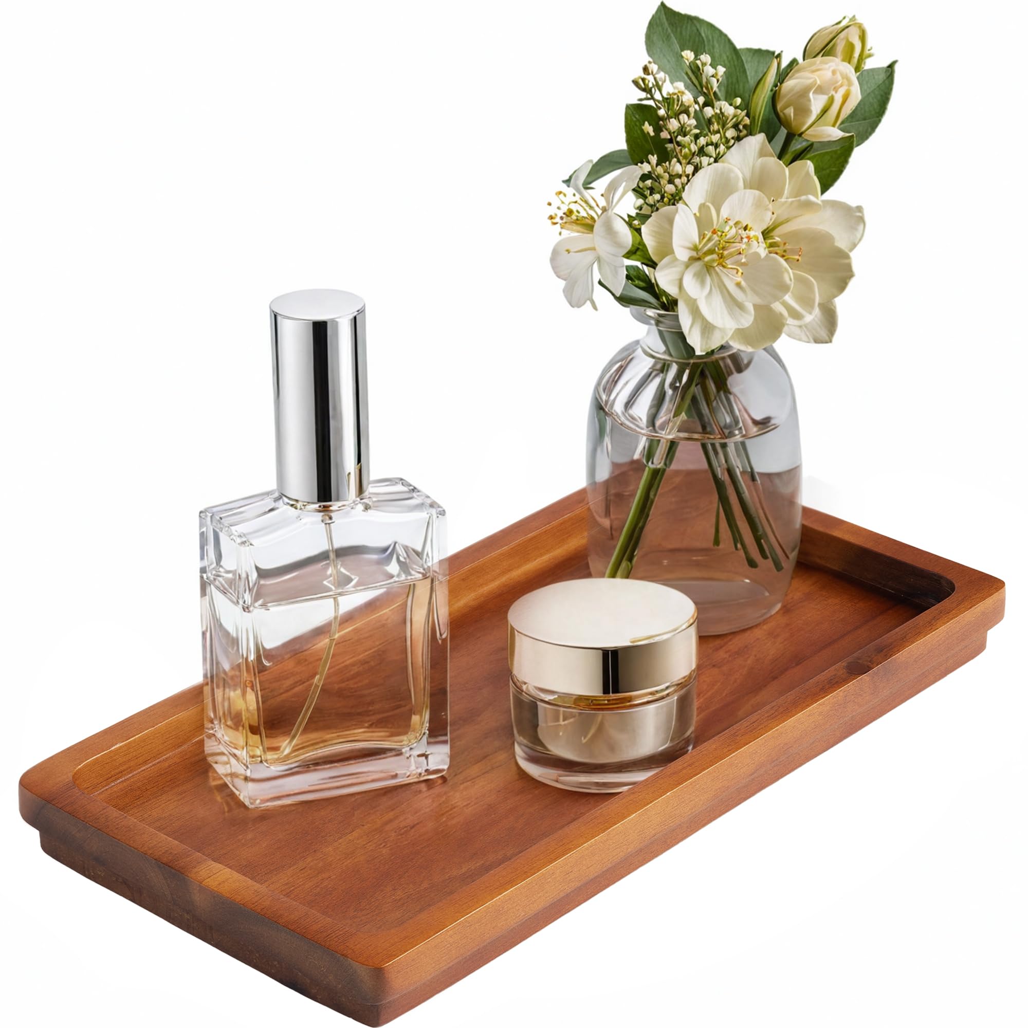 11.8 x 5.9 Inch Acacia Wood Bathroom Vanity Tray - Premium Natural Wood Organizer for Cosmetics, Jewelry, Perfume & Keys - Elegant Countertop Decor for Bathroom, Kitchen, Sink & Toilet Tank - Perfect for Home Organization & Gift Giving