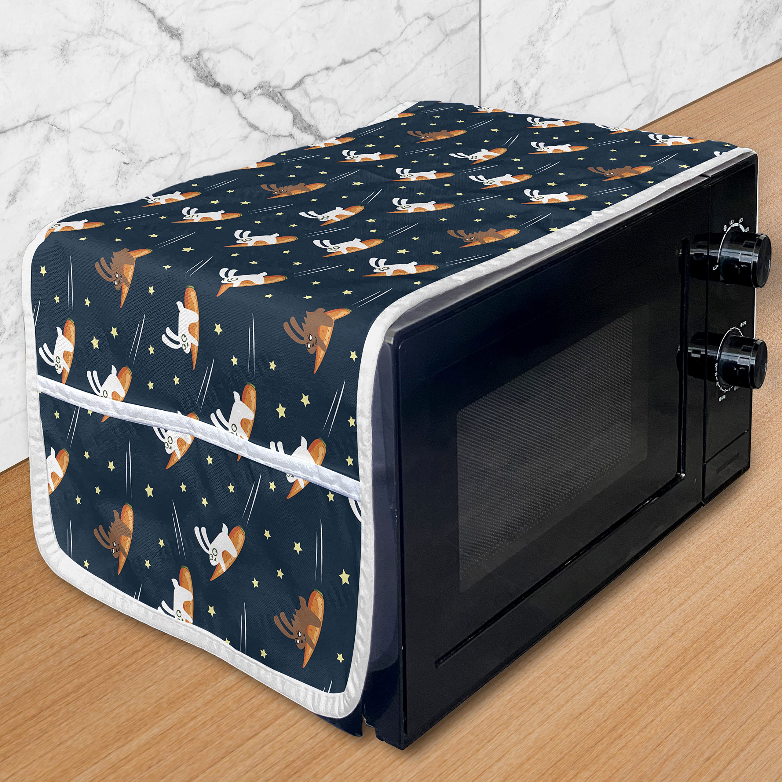 Ambesonne Funny Rabbits in Space Cartoon Microwave Cover - Water Resistant Kitchen Organizer with Pockets (36