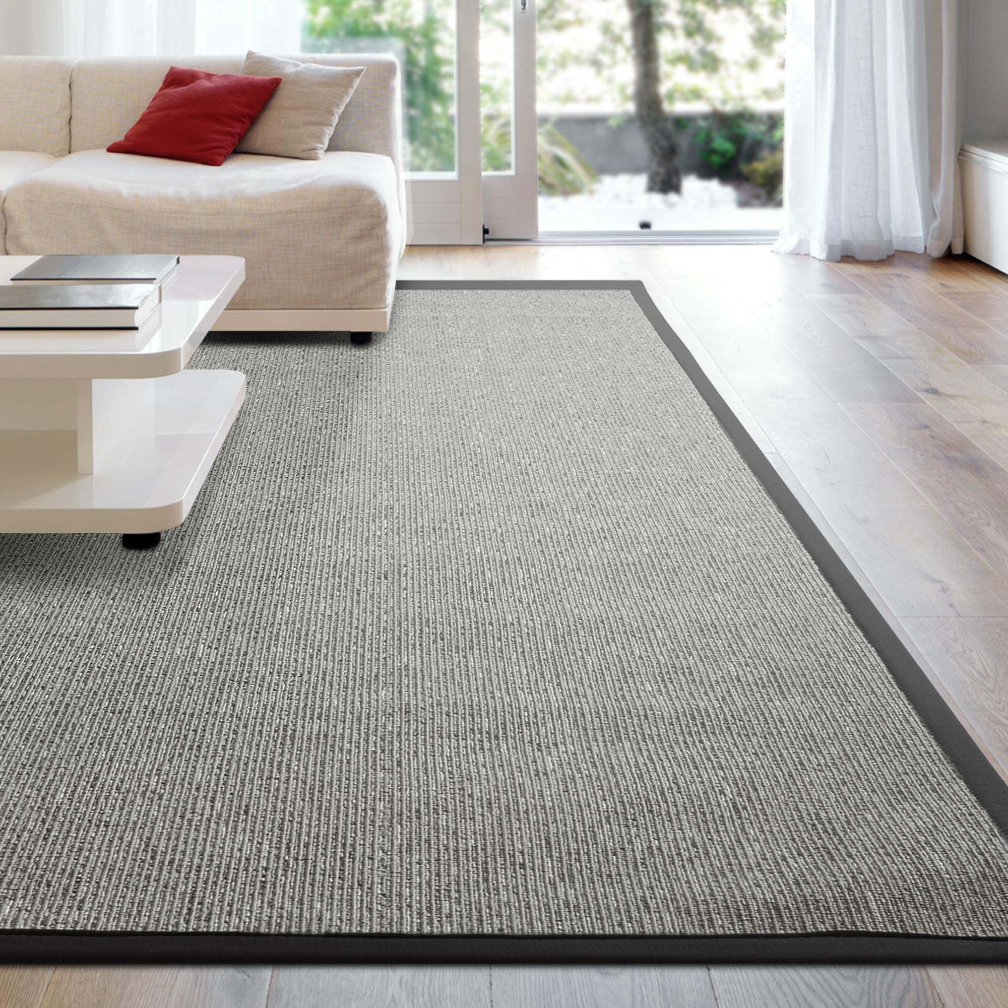 iCustomRug Synthetic Sisal Area Rug 4x6 ft - Soft, Stain Resistant & Easy to Clean Gray Indoor-Outdoor Rug for Living Room, Bedroom, Patio Decor
