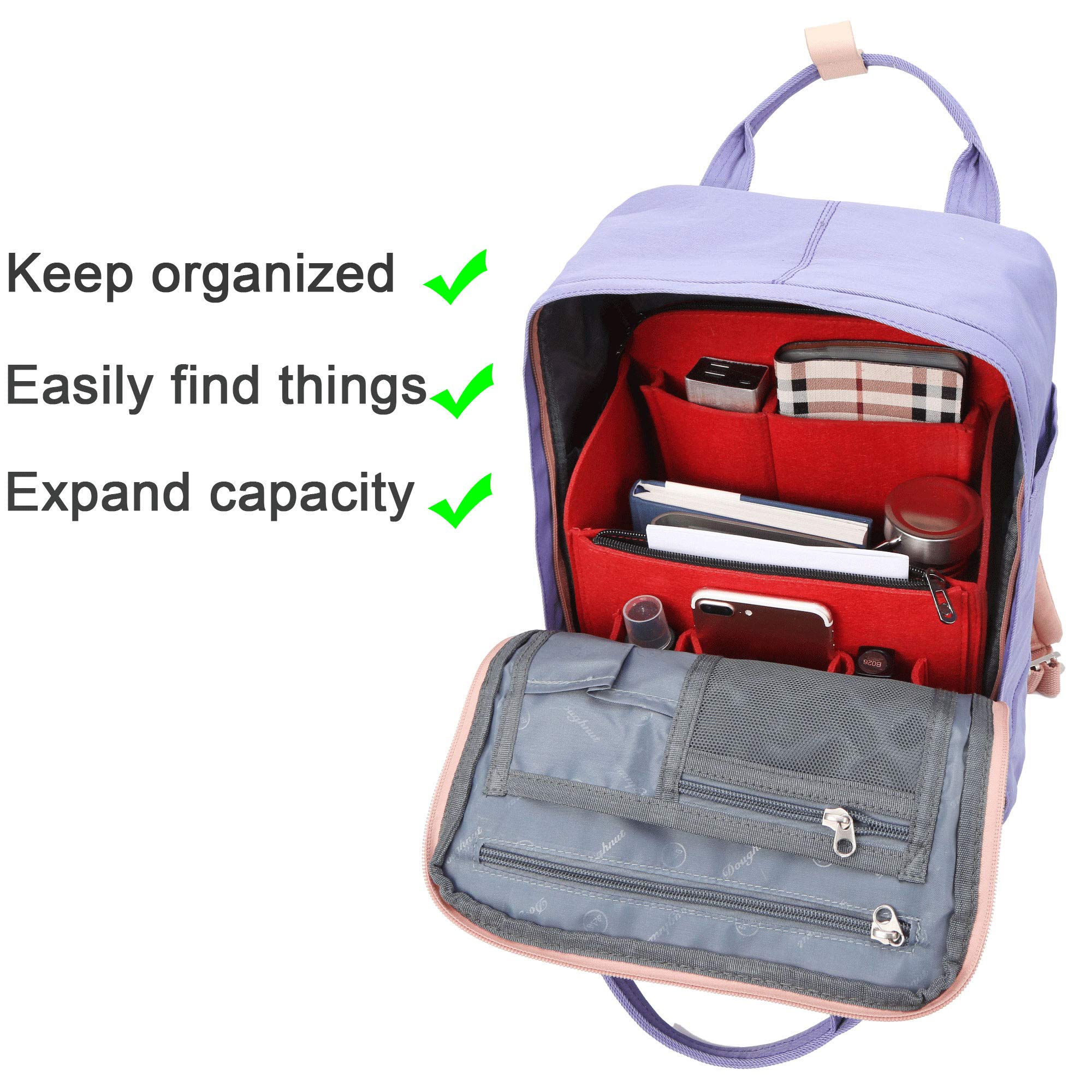Yoillione Felt Backpack Organizer Insert for Women & Men - Large Travel Rucksack Insert with High Capacity, Lightweight Bag Organizer with Zipper Pockets - Perfect for Travel, Hiking, Camping & Daily Commute