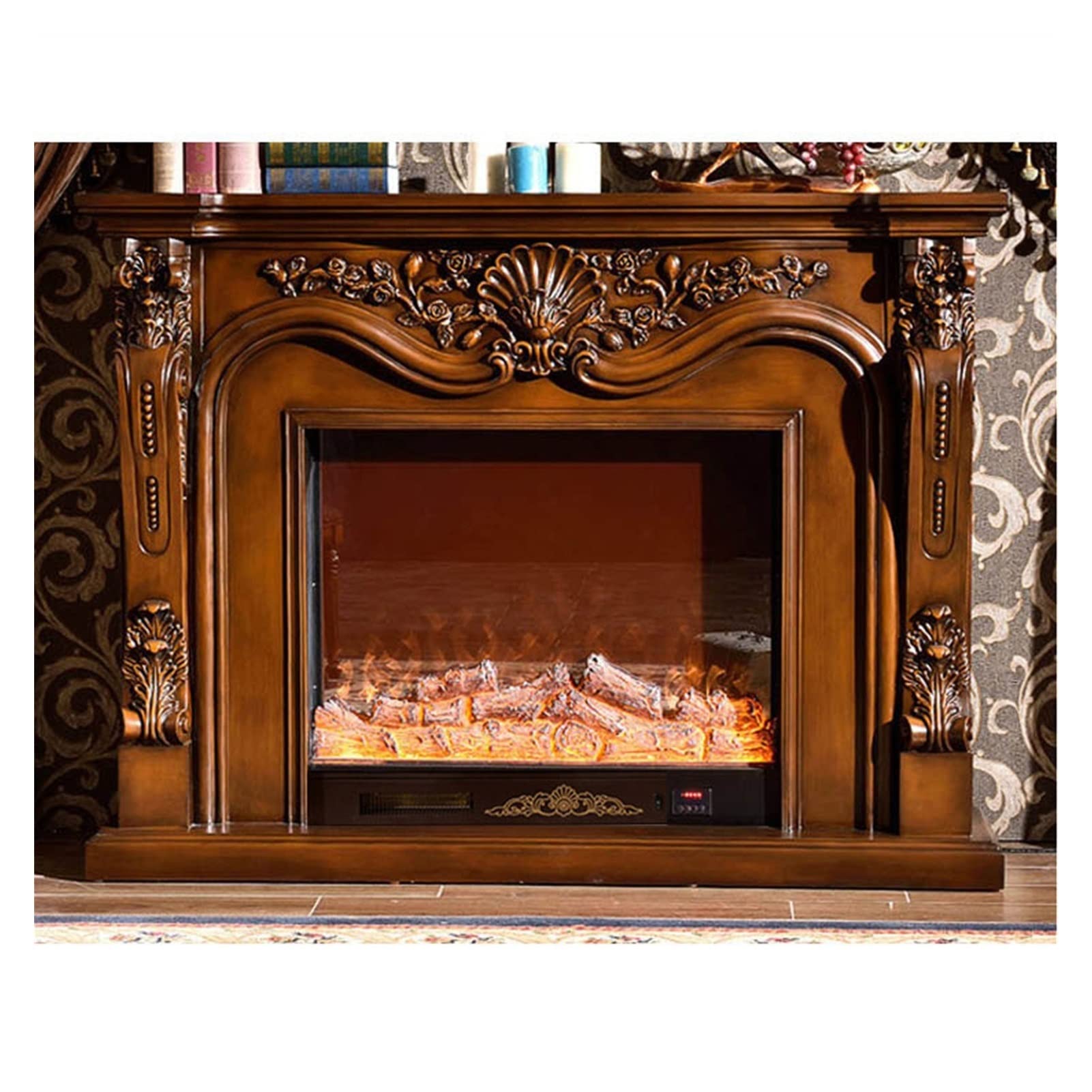 Electric Fireplace Insert with LED Flame Effect - Realistic Wooden Mantel Firebox Burner Set for Home Decor | Perfect for Living Room, Bedroom & Office Heating & Ambiance