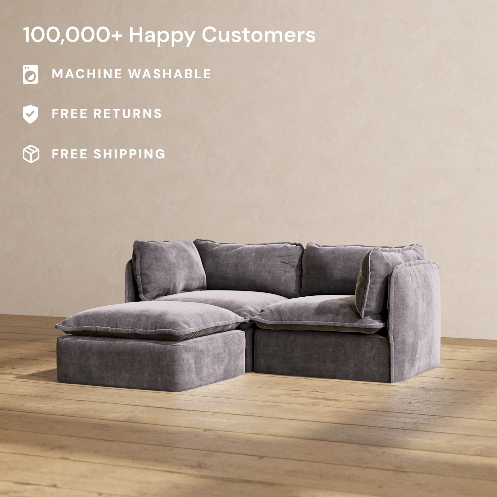 Modular Performance 2-Seater Sectional Sofa in Cinder Gray | Premium Fabric Blend | Perfect for Small Living Rooms & Apartments