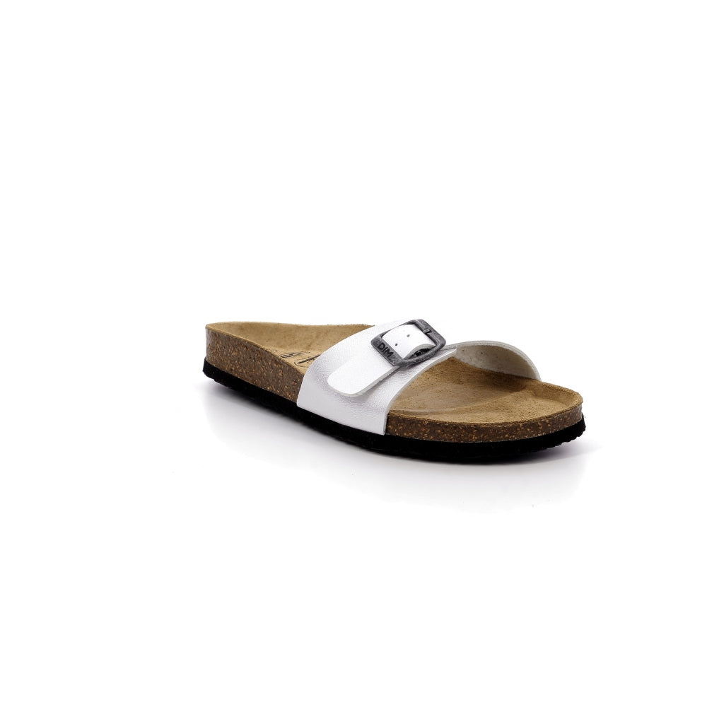 White Leather & Cork Mules for Women - Comfortable Slip-On Sandals for Summer, Beach, and Casual Wear