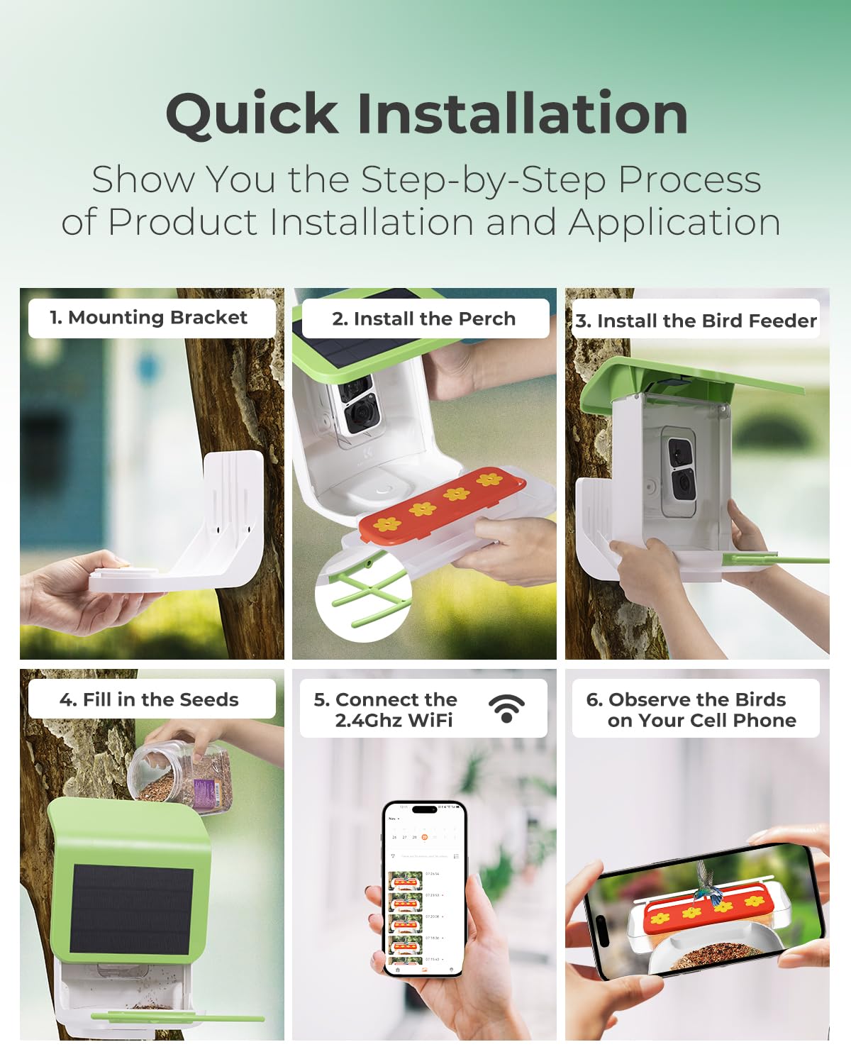 Smart Bird Feeder with Camera - 1080P HD AI Hummingbird Identification & Auto Video Capture, 2-in-1 Feeder Perch | Perfect for Backyard Bird Watching & Nature Photography