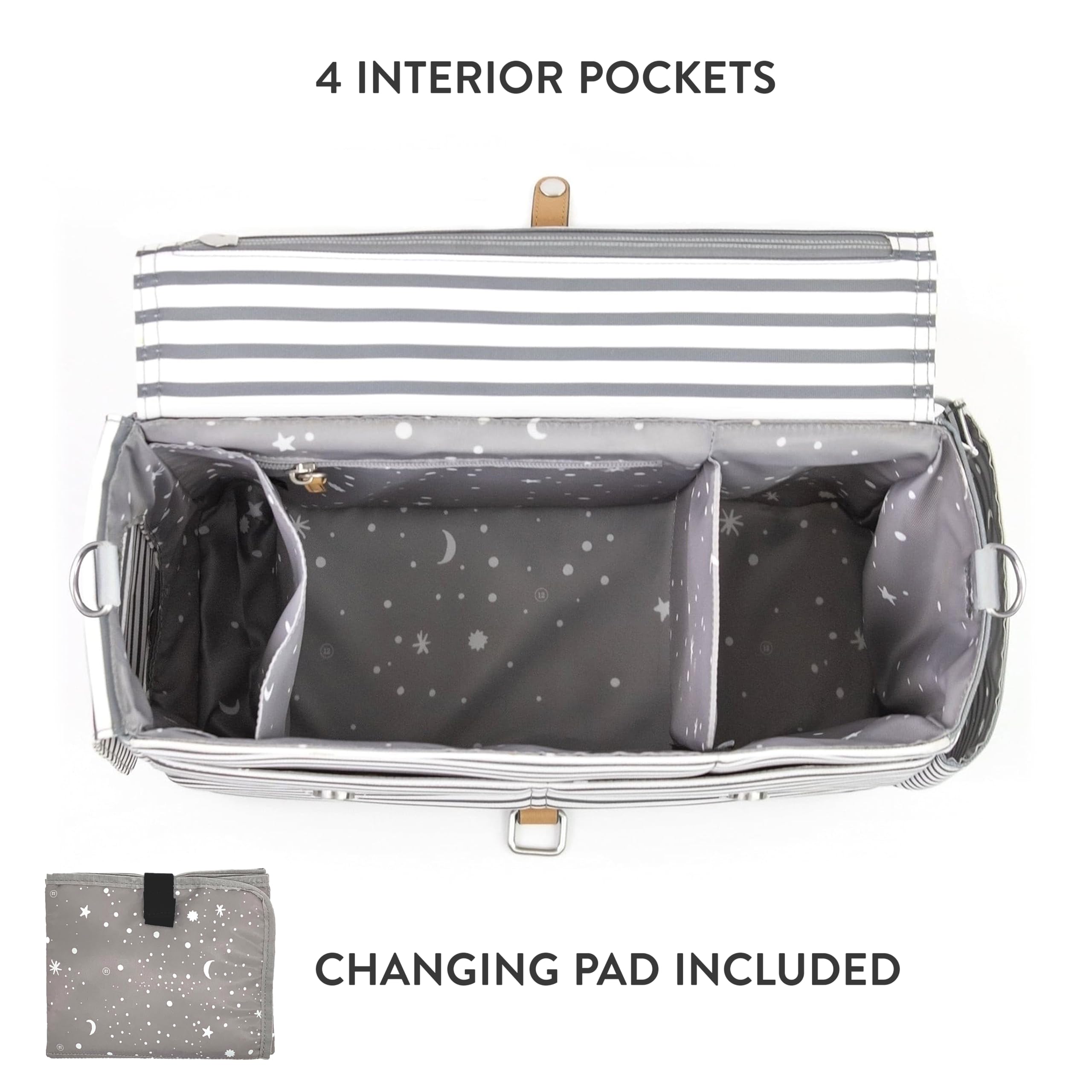 TWELVElittle On-The-Go Stroller Caddy 3.0 - Premium Travel Diaper Bag with Stroller Clips & Changing Pad - Lightweight Messenger Baby Bag for Parents - Perfect for Daycare, Shopping & Family Outings - Cactus Design