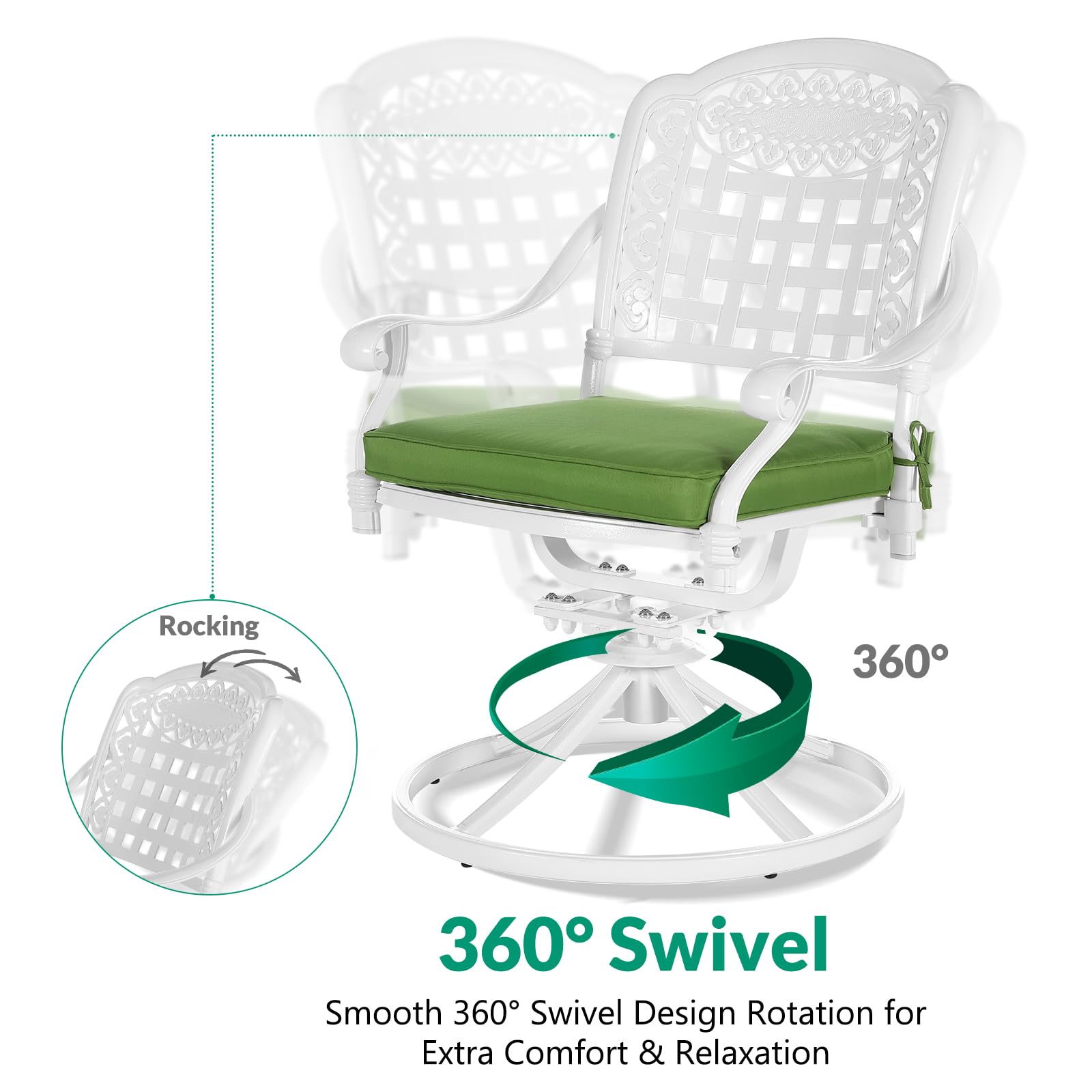 VIVIJASON 5-Piece All-Weather Outdoor Patio Dining Set - Cast Aluminum Conversation Set with 4 Swivel Rocker Chairs & 35.4