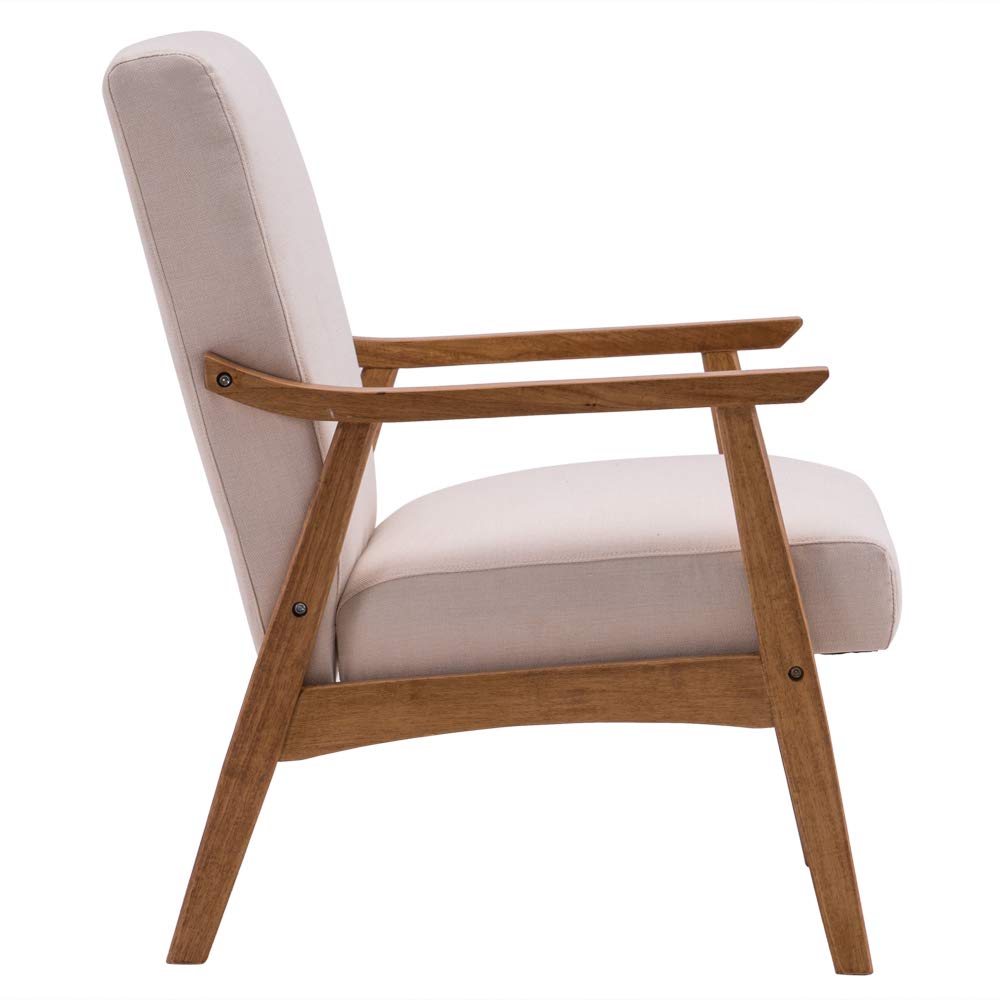 Farmhouse Upholstered Accent Chair with Solid Wood Frame - 330 lbs Weight Capacity, Beige Lounge Chair for Living Room, Bedroom & Home Office - Perfect for Reading, Relaxing & Home Decor