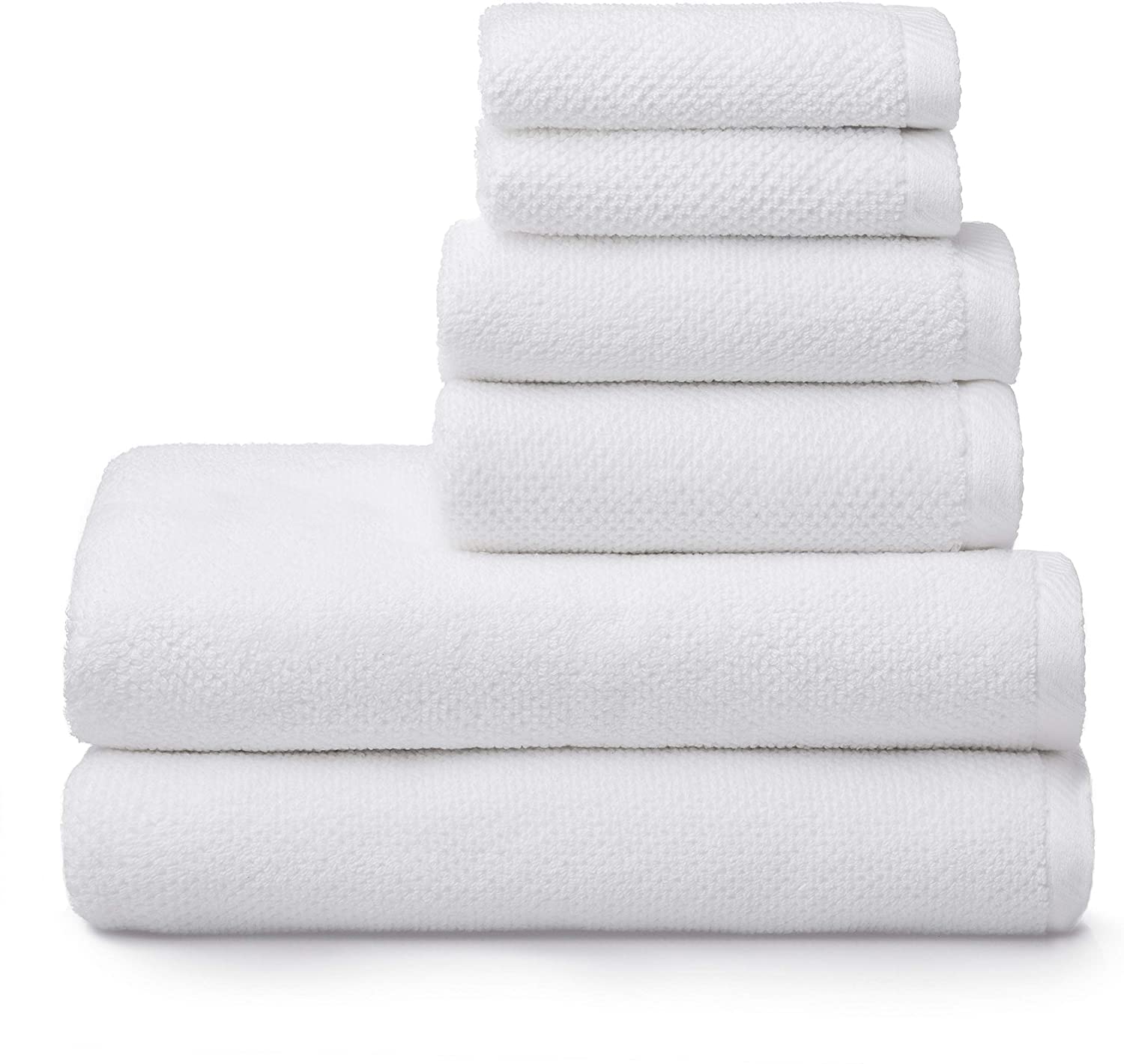 Simpli-Magic 79450 6-Piece Popcorn Textured Bath Towel Set - 2 Bath Towels, 2 Hand Towels, 2 Washcloths - Soft & Absorbent Cotton Towels for Bathroom, Spa, Pool, and Gym - White