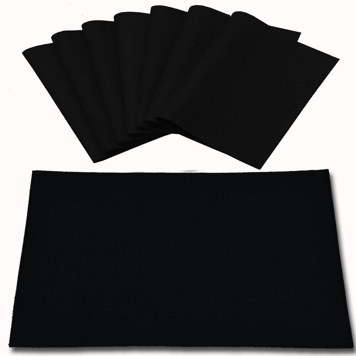 Premium Set of 8 Linen-Like Polyester Placemats - Machine Washable, Heat Resistant & Wrinkle-Free Thick Dining Table Mats for Kitchen & Formal Occasions (Black) - Perfect for Everyday Meals, Dinner Parties & Holiday Gatherings