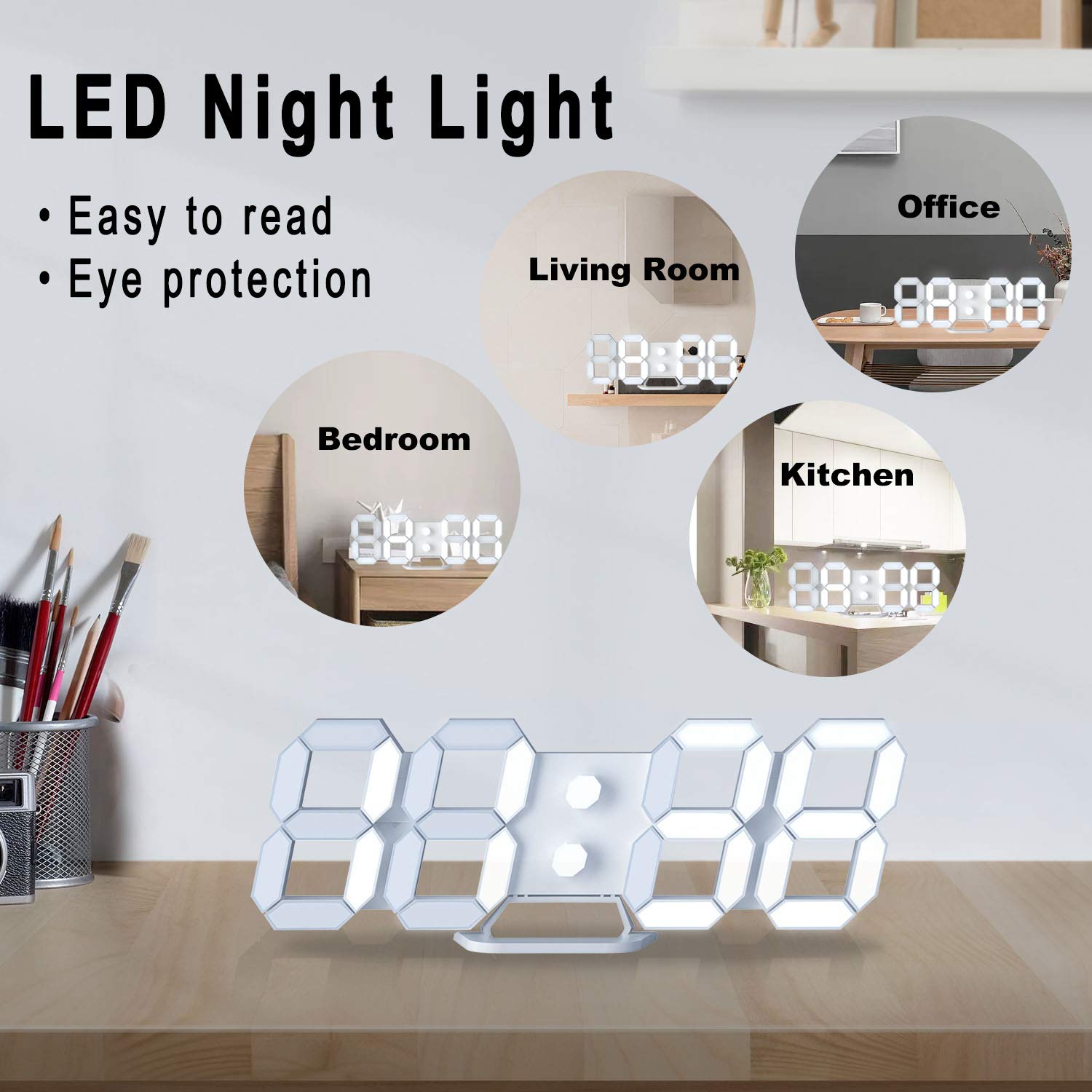 EDUP HOME 3D LED Digital Wall Clock with Remote Control - 9.7