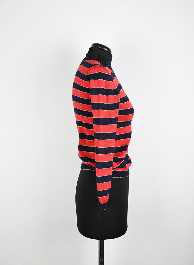 Gucci Red and Blue Striped Pullover Sweater - Size 40 | Casual Luxury Knitwear for Men & Women | Perfect for Fall Fashion, Office Wear & Weekend Outings