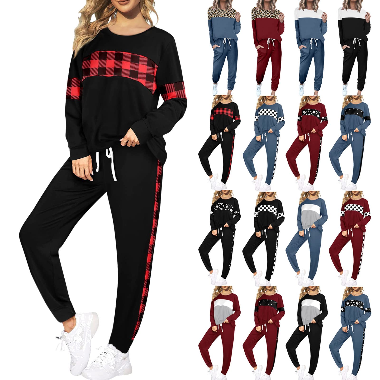 2 Piece Women's Sweatsuit Set - Crewneck Colorblock Striped Lounge Pants with Pockets | Casual Tracksuit Outfit for Home, Gym & Streetwear Fashion