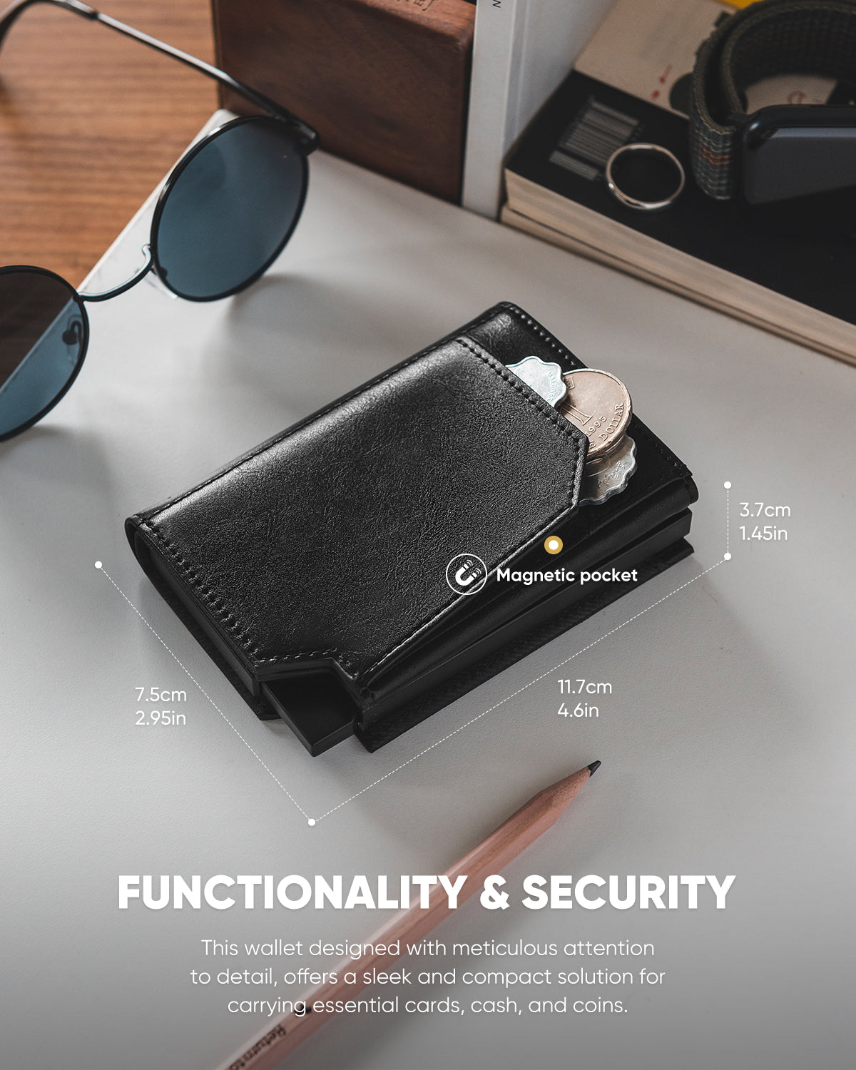 VC403 Genuine Leather Trifold Wallet for Men - RFID Blocking, Magnetic Closure, Money & Coin Pockets - Perfect for Everyday Carry, Travel & Business Use