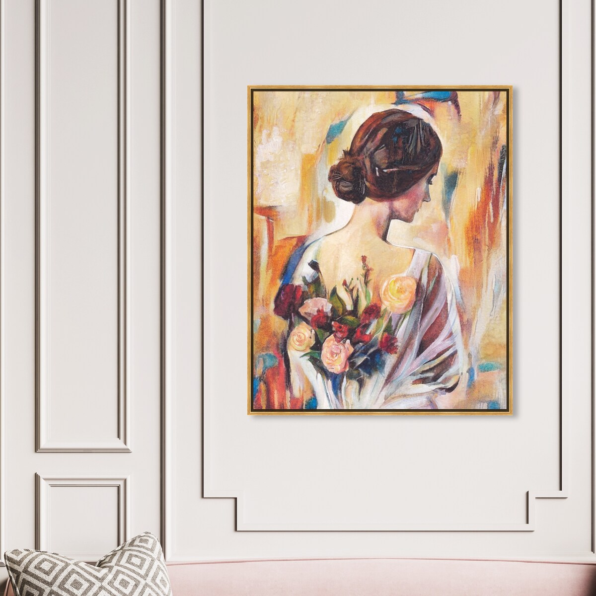 Modern White Framed Canvas Wall Art Print - Floral Back and Flowers Design for Female Beauty, Perfect for Bedroom Decor & Living Room Aesthetic