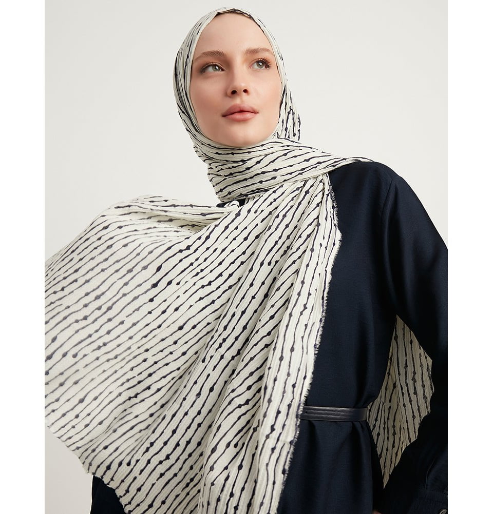 Abstract Lines Crinkle Cotton Hijab Shawl - Soft & Breathable White Scarf for Women - Perfect for Daily Wear, Prayer, and Modest Fashion