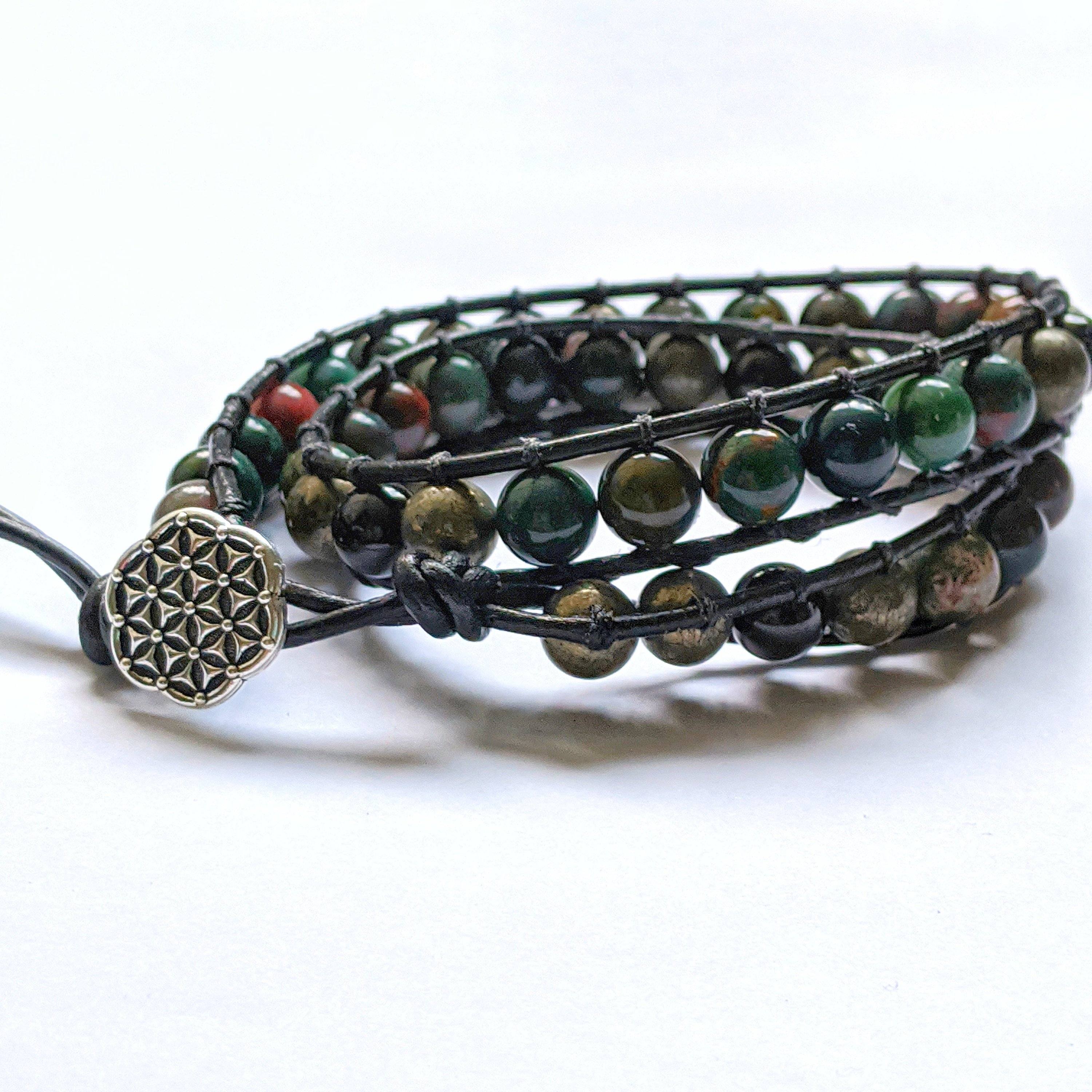 Natural Bloodstone and Pyrite Wrap Bracelet for Women - Healing Crystal Jewelry for Protection & Energy - Perfect for Yoga, Meditation & Spiritual Gifts