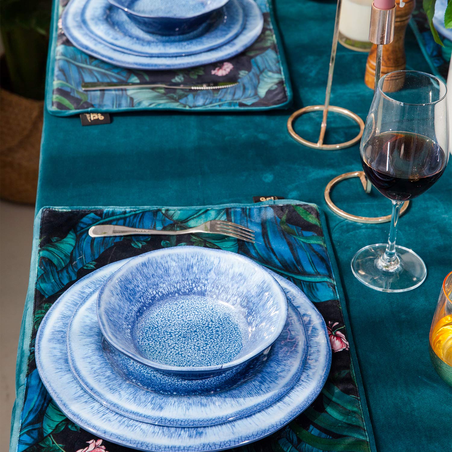 12-Piece Blue Melamine Dinnerware Set - Shatterproof, Dishwasher Safe Plates & Bowls - Perfect for Indoor Dining, Outdoor Picnics, Camping & Parties